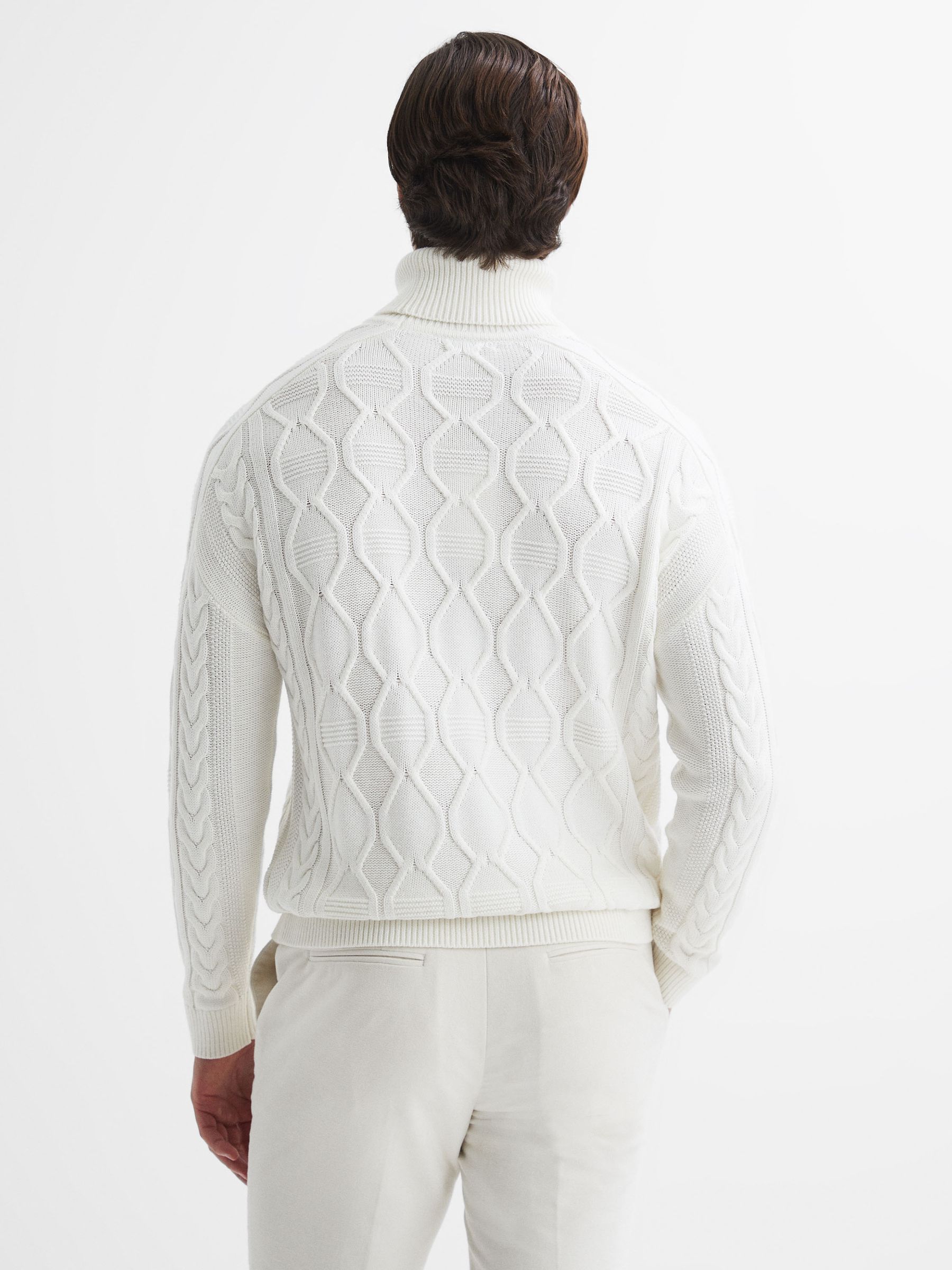 Cable Knitted Roll Neck Jumper in Ecru - Image 4 of 4