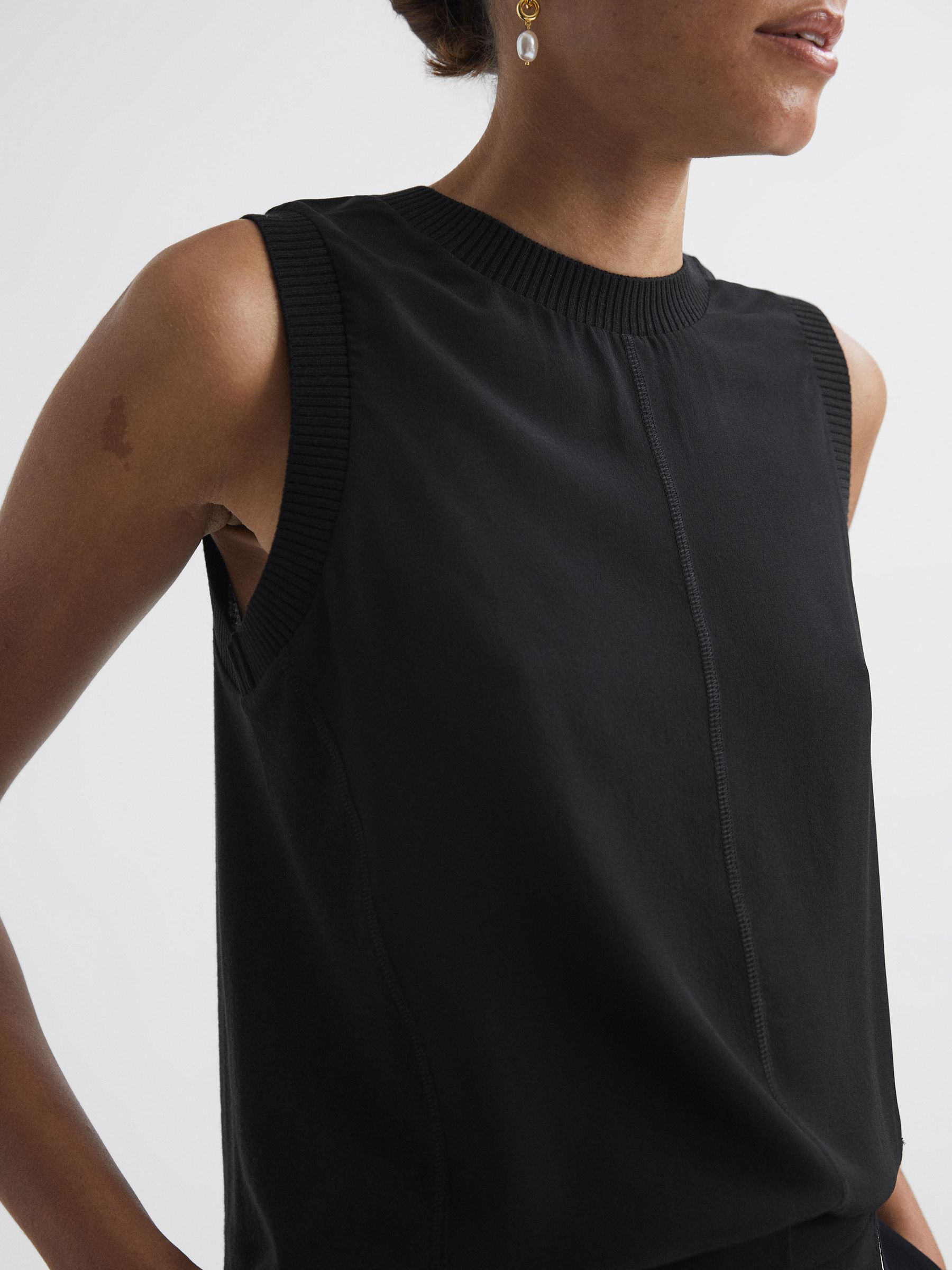 Silk Front Crew Neck Vest in Black - Image 1 of 5