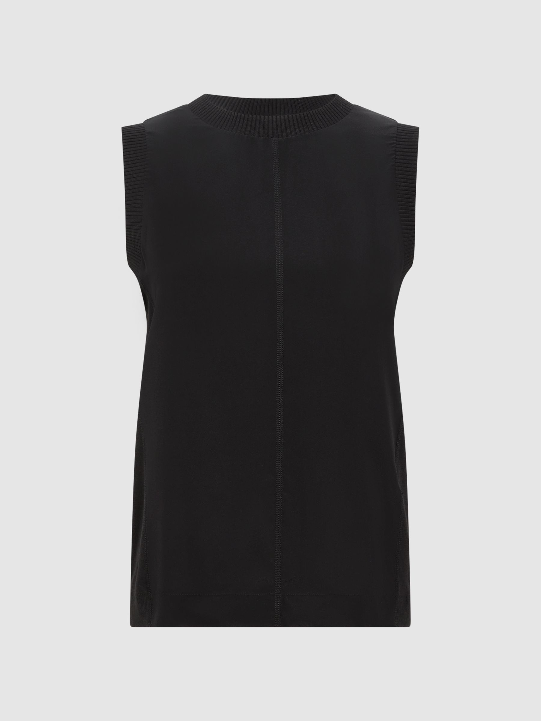 Silk Front Crew Neck Vest in Black - Image 2 of 5