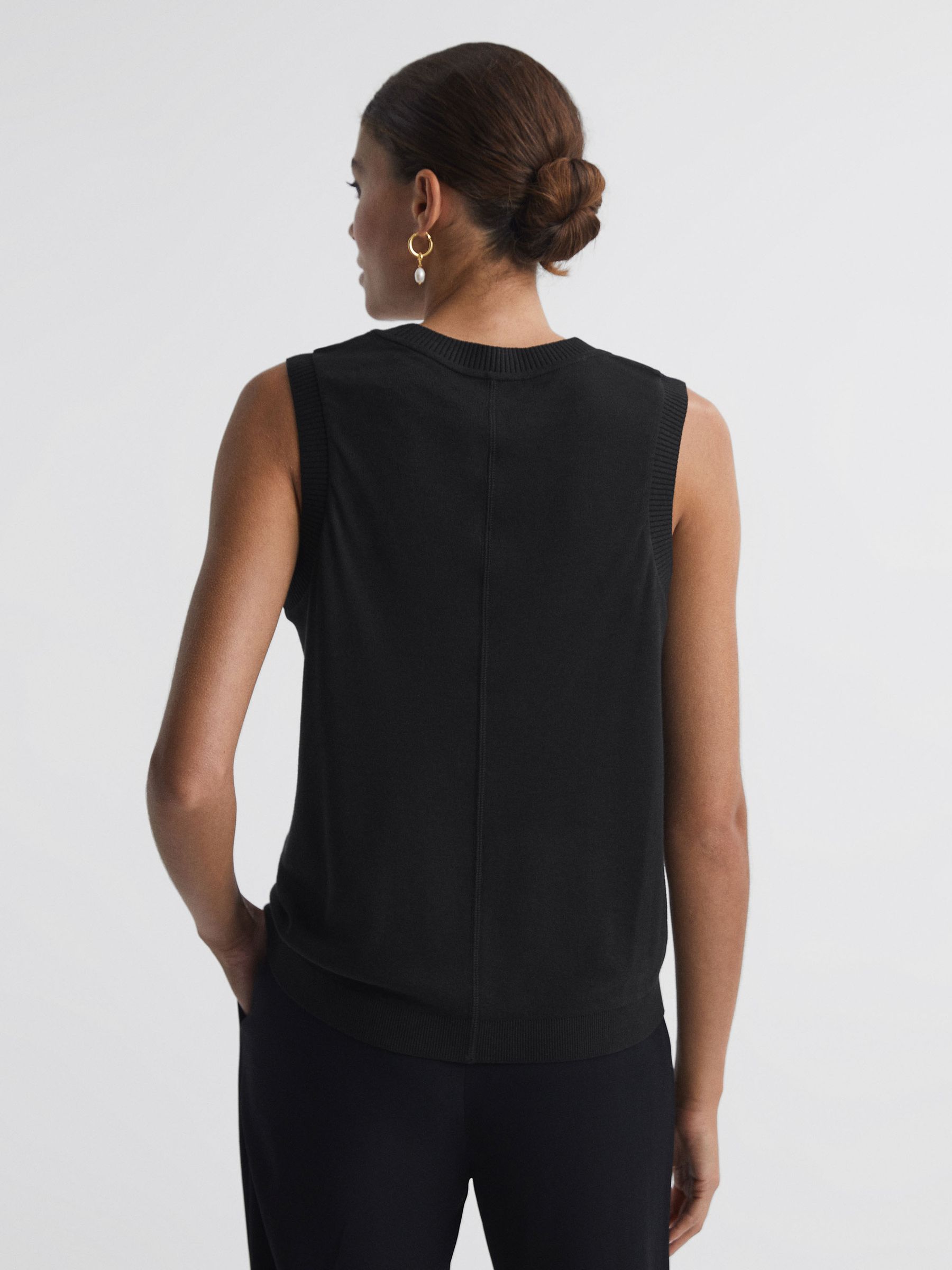 Silk Front Crew Neck Vest in Black - Image 5 of 5