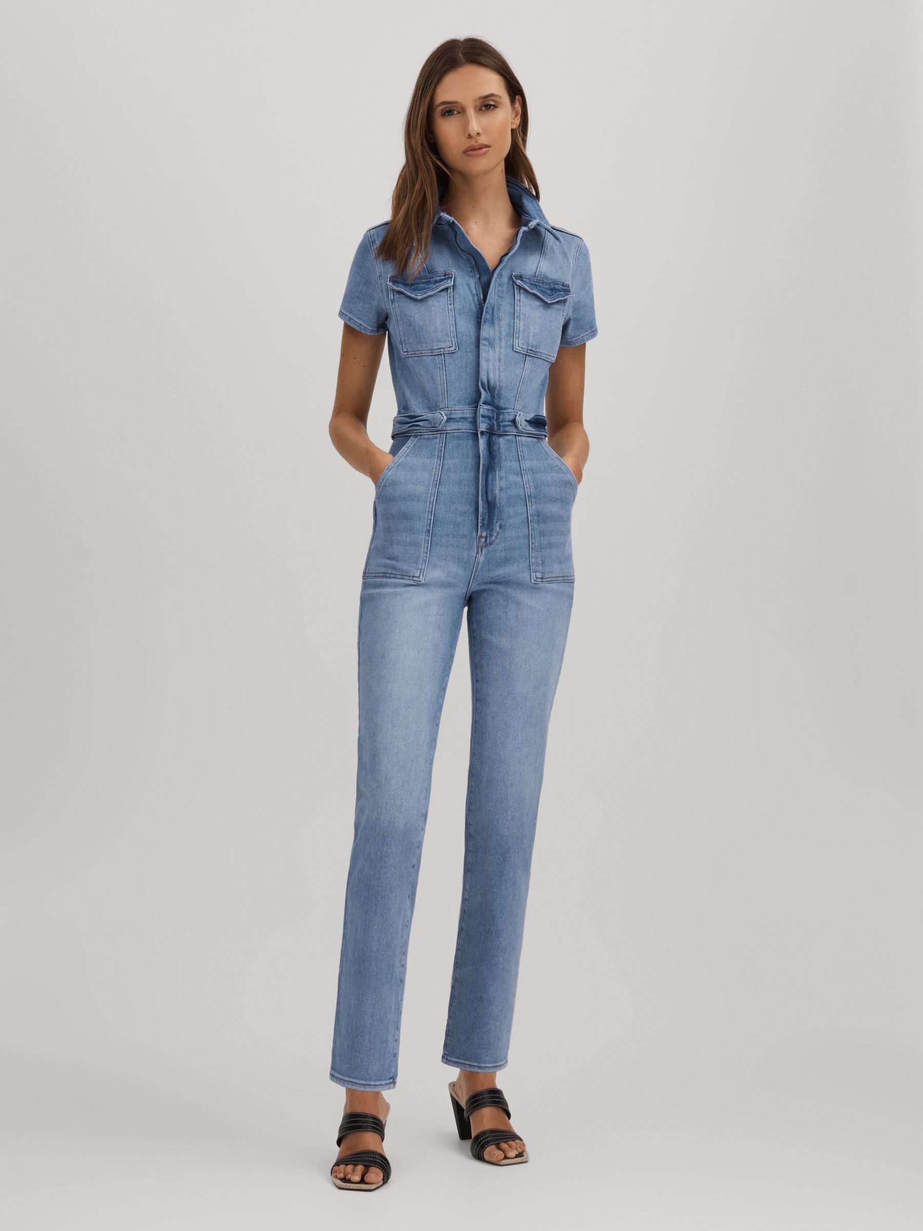 Good American Denim Skinny Jumpsuit in Mid Blue - Image 3 of 4