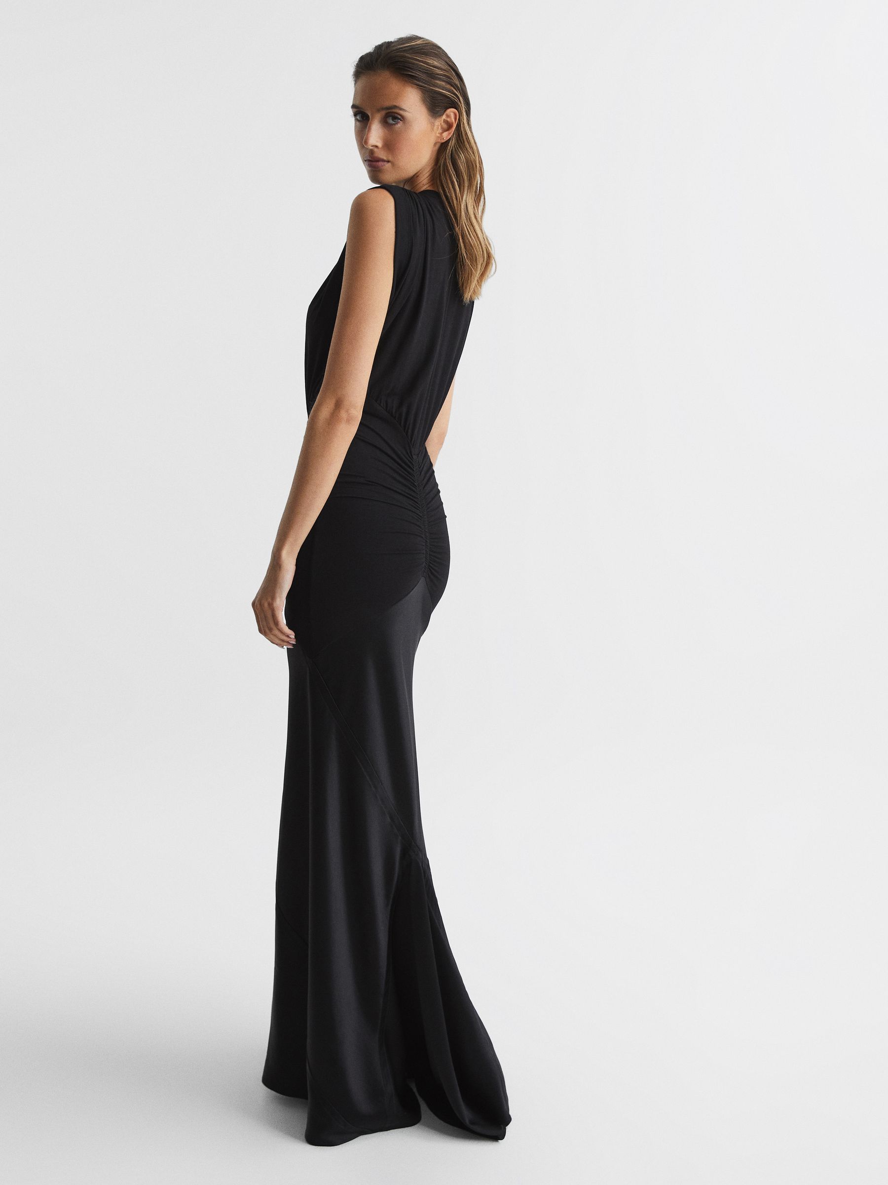 Jersey Satin Maxi Dress in Black - Image 5 of 8