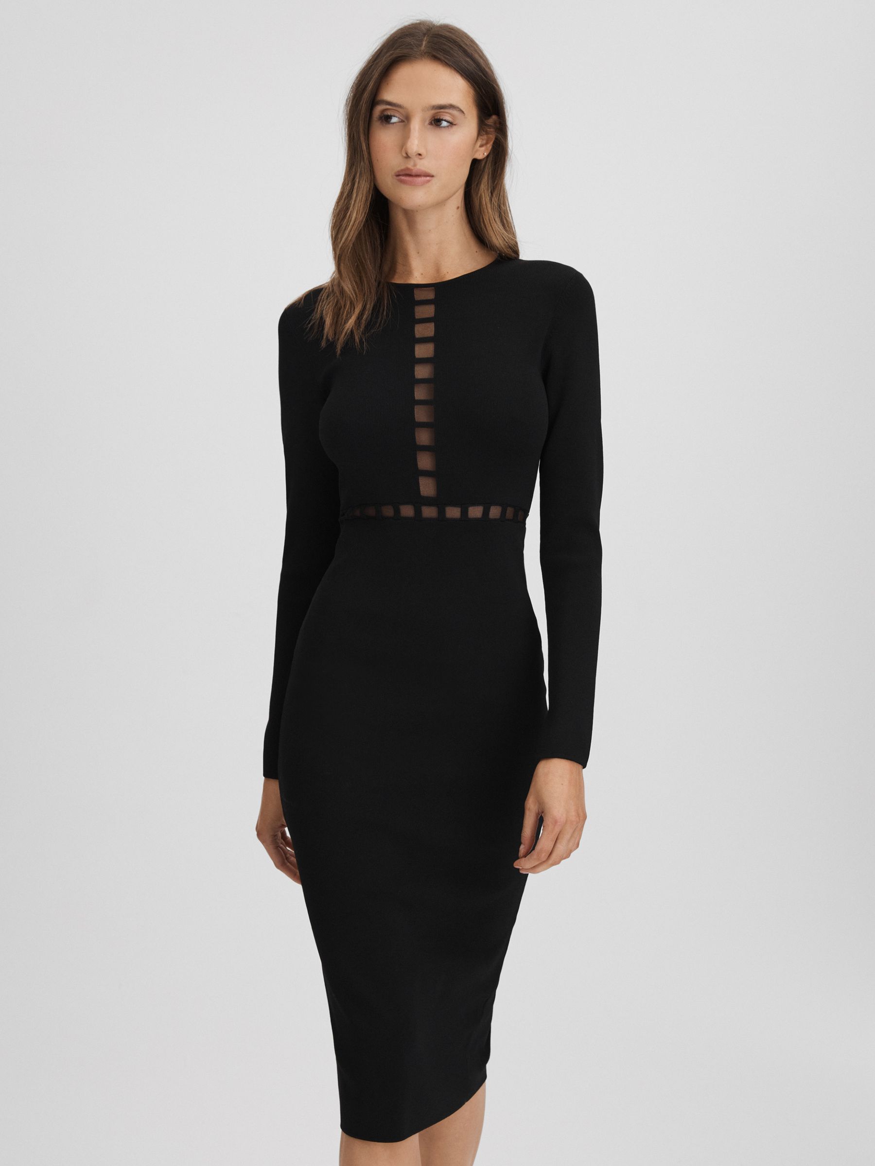 Mesh Detail Midi Dress in Black - Image 1 of 5 Mesh Detail Midi Dress in Black - Image 1 of 5