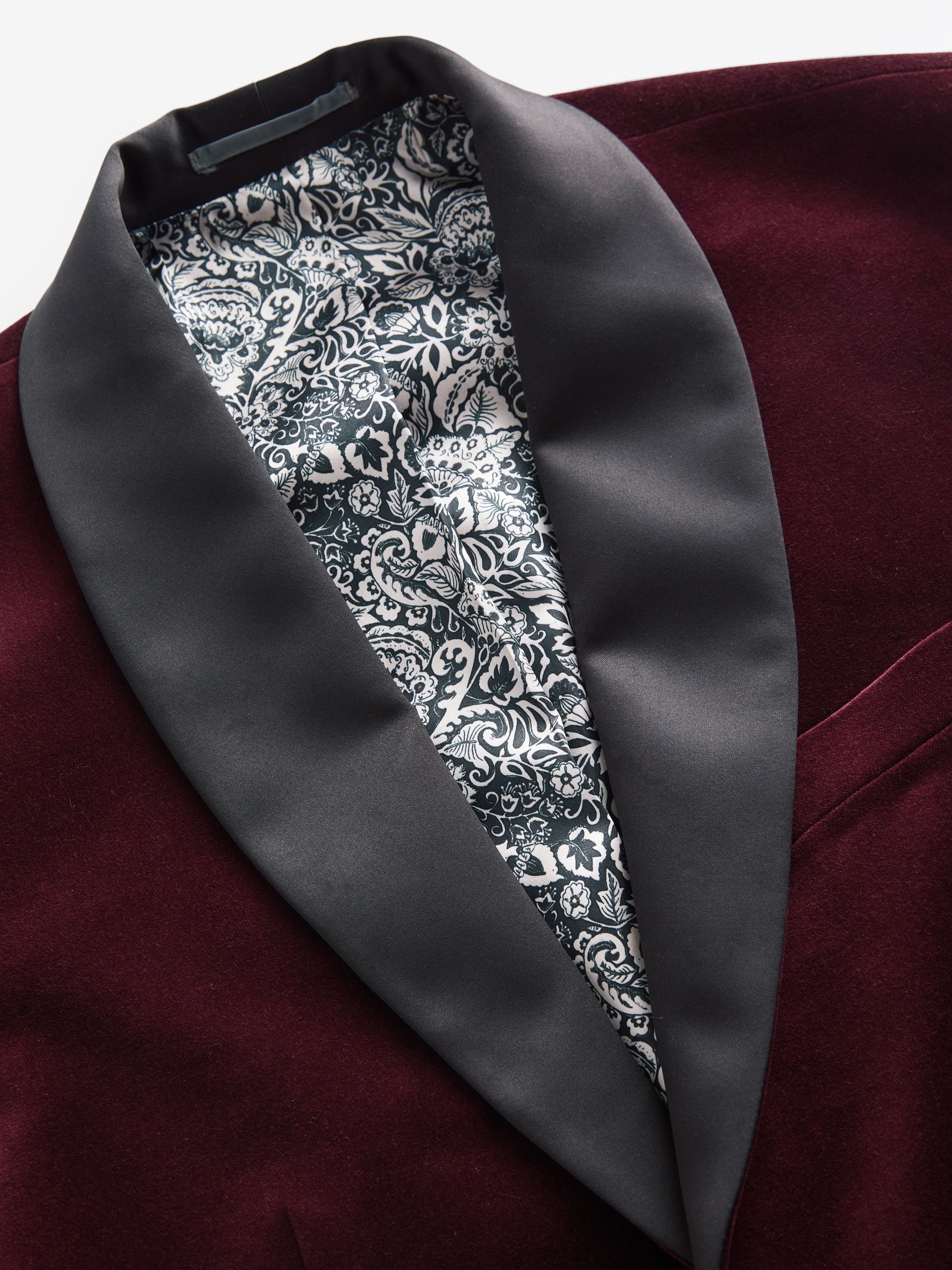 Burgundy Red Slim Fit Velvet Blazer - Image 10 of 12