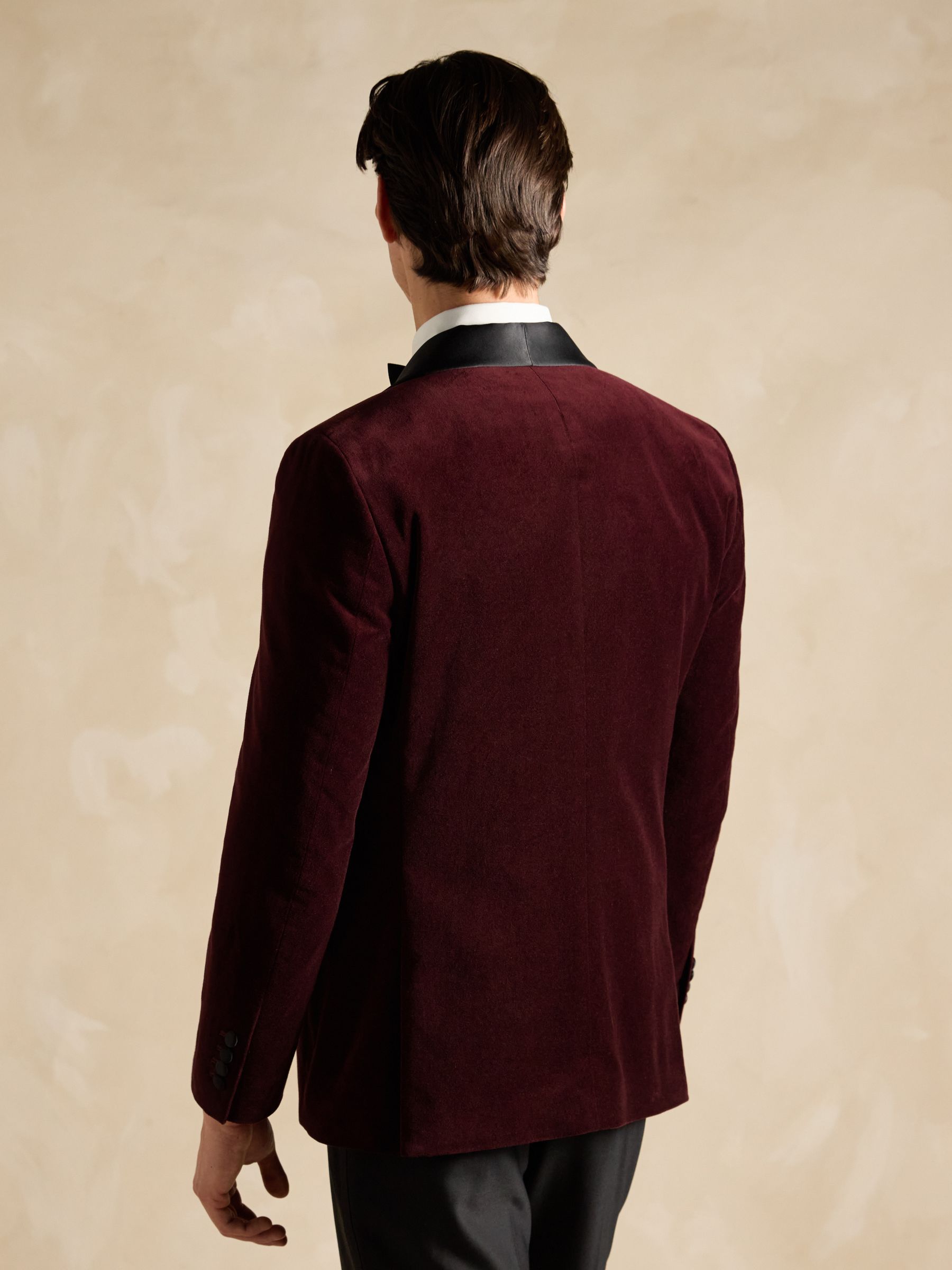 Burgundy Red Slim Fit Velvet Blazer - Image 2 of 12