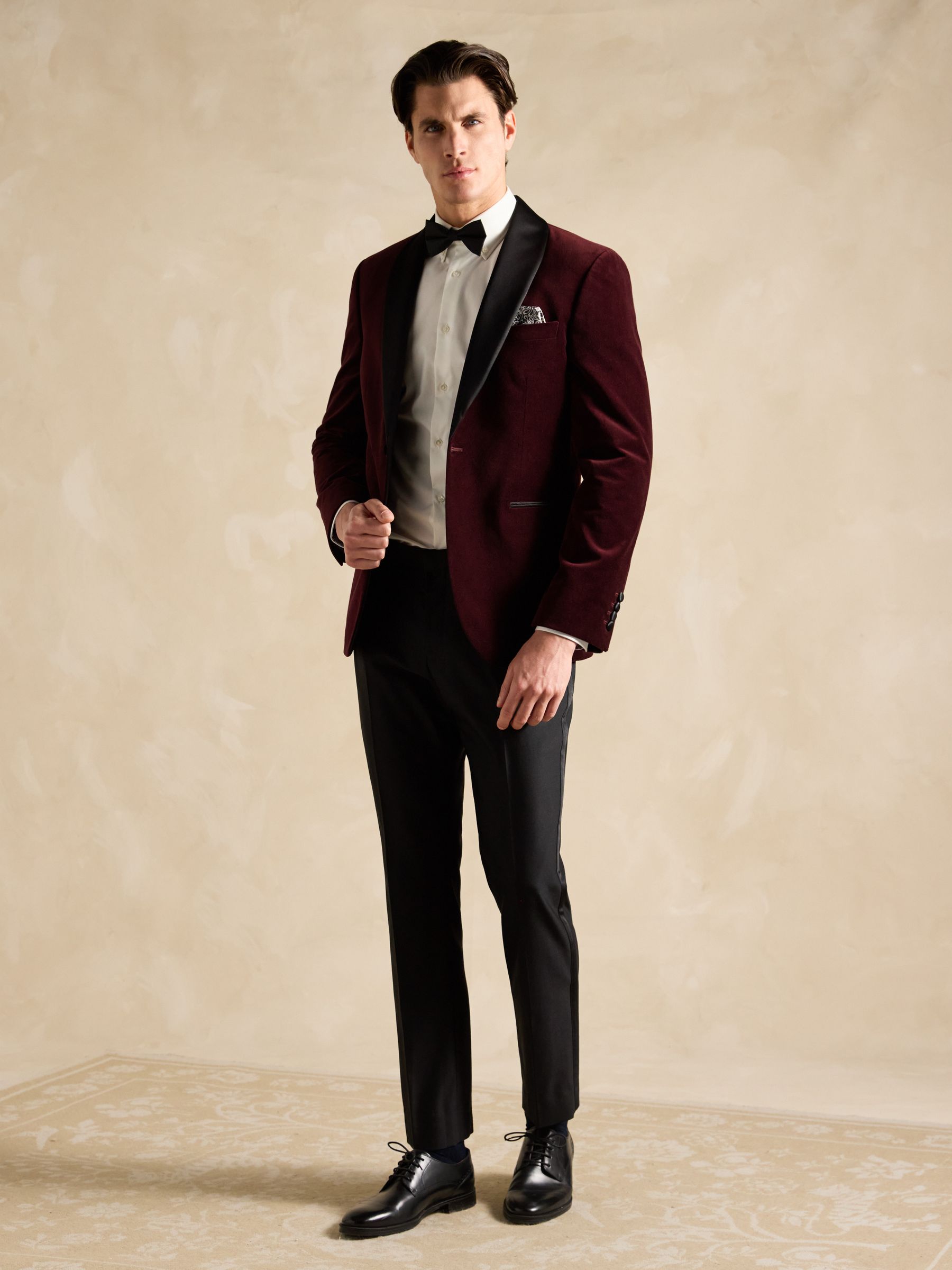 Burgundy Red Slim Fit Velvet Blazer - Image 3 of 12