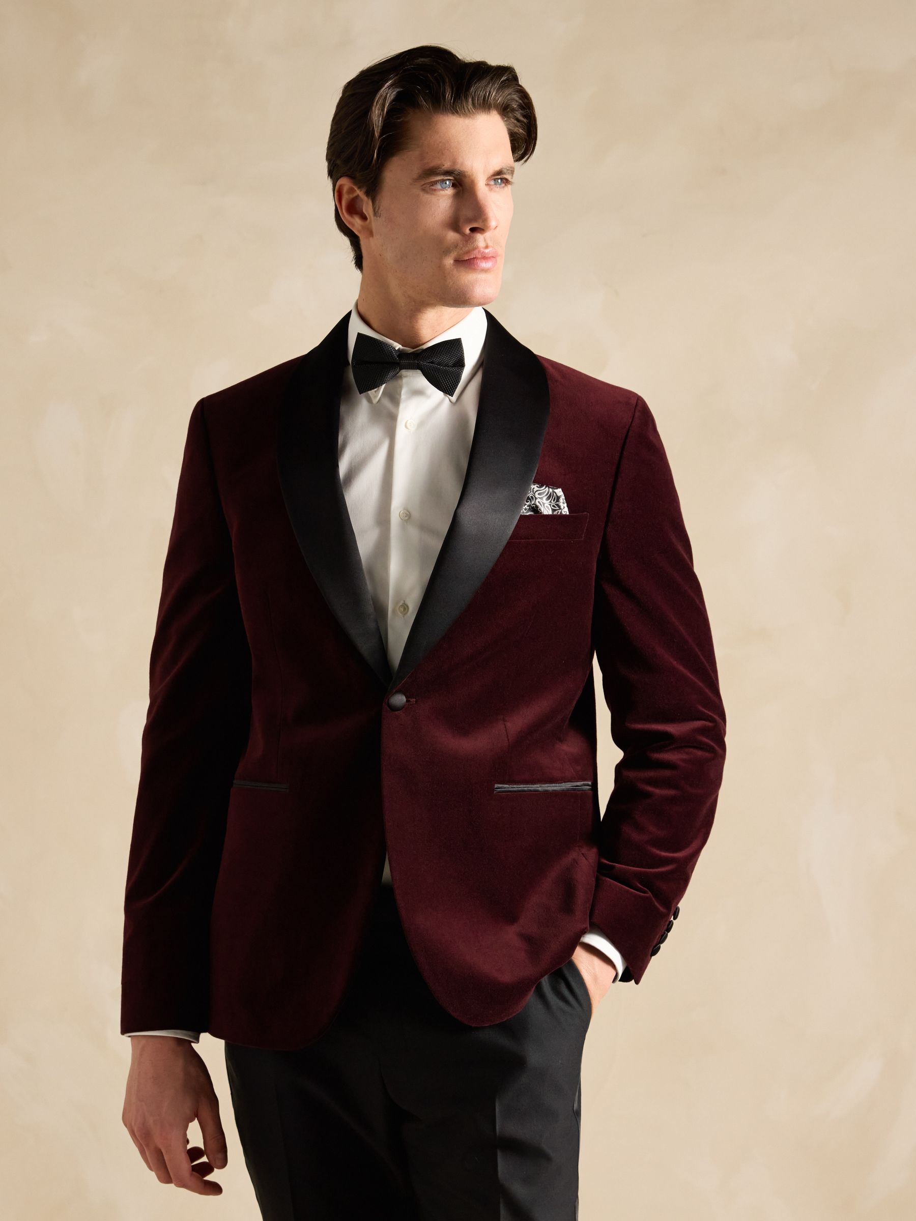 Burgundy Red Slim Fit Velvet Blazer - Image 5 of 12