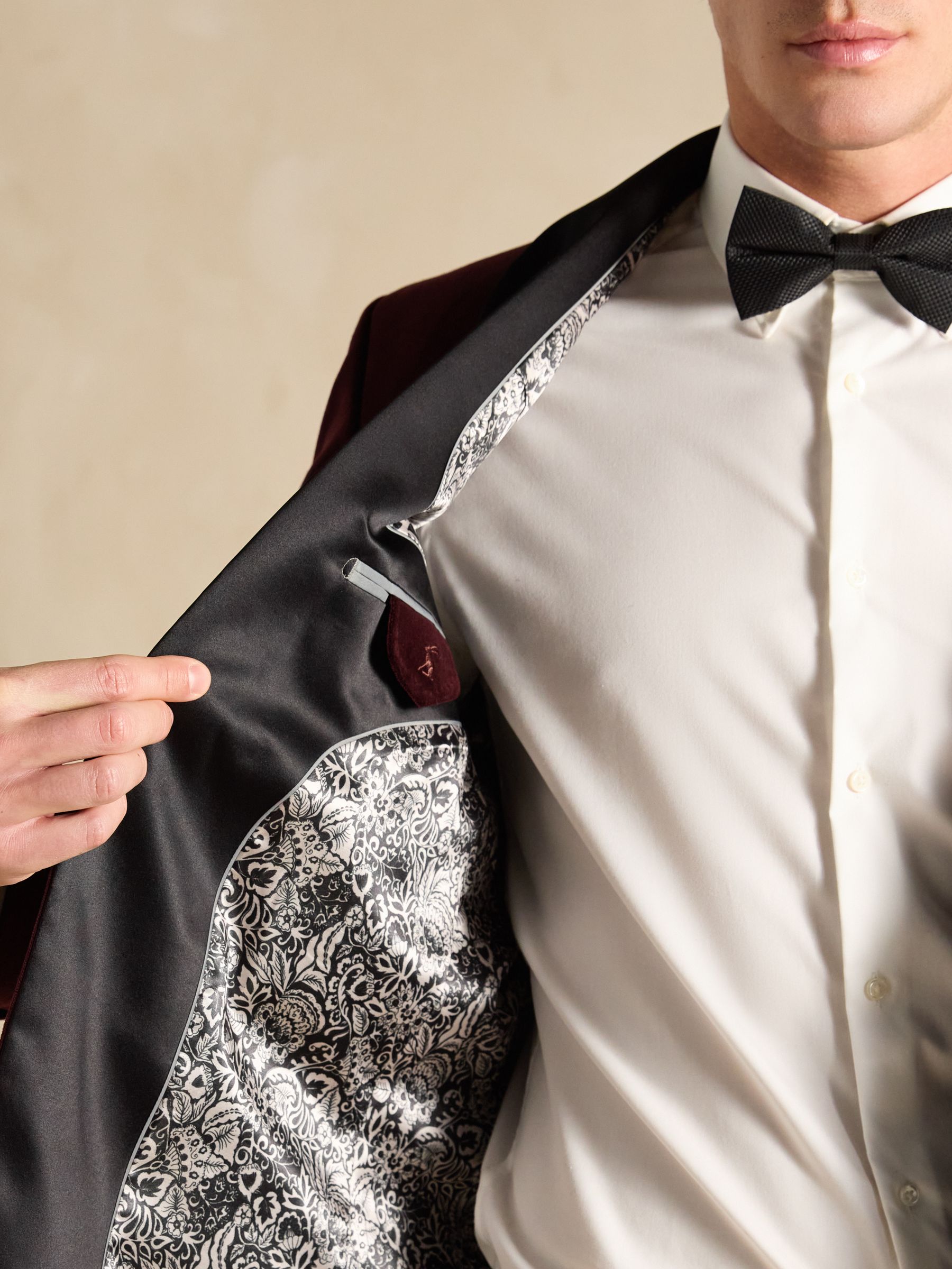 Burgundy Red Slim Fit Velvet Blazer - Image 6 of 12