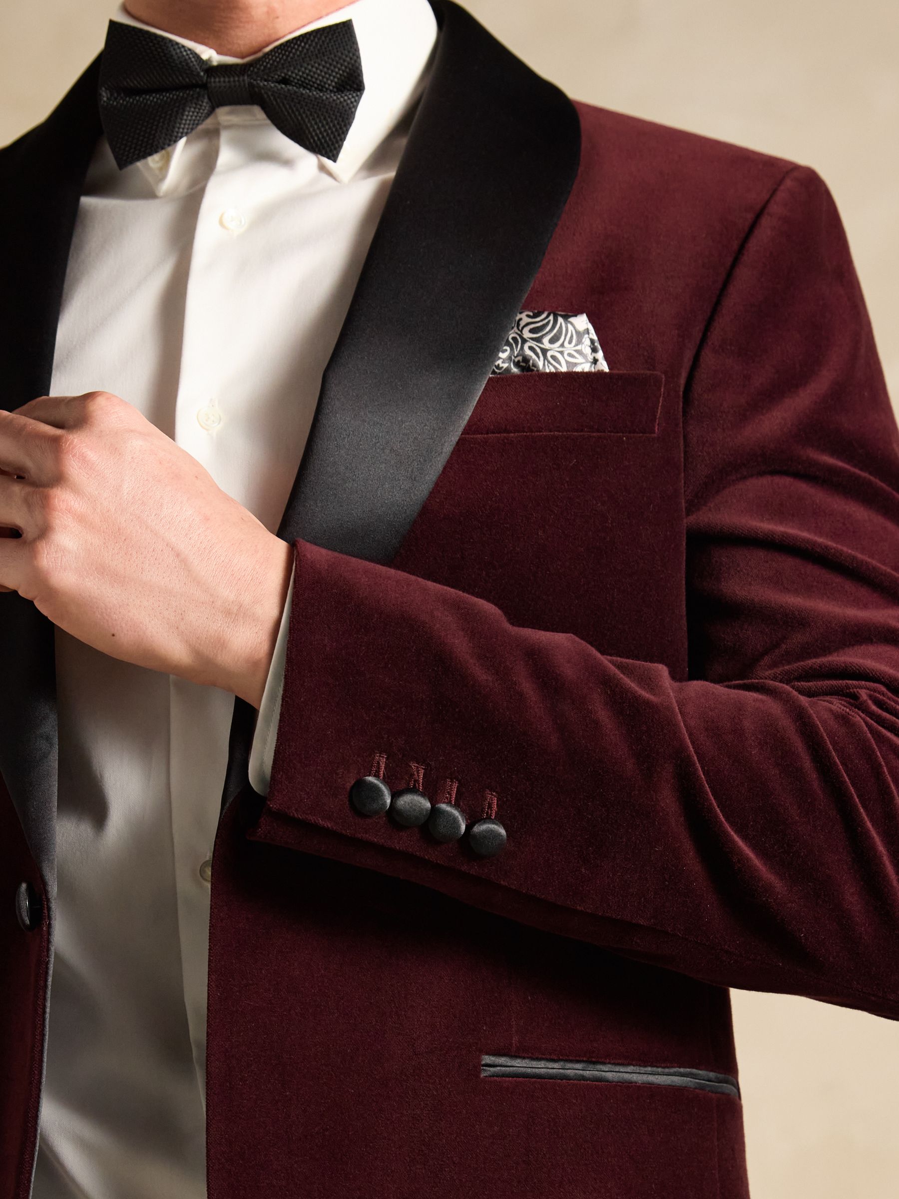 Burgundy Red Slim Fit Velvet Blazer - Image 7 of 12