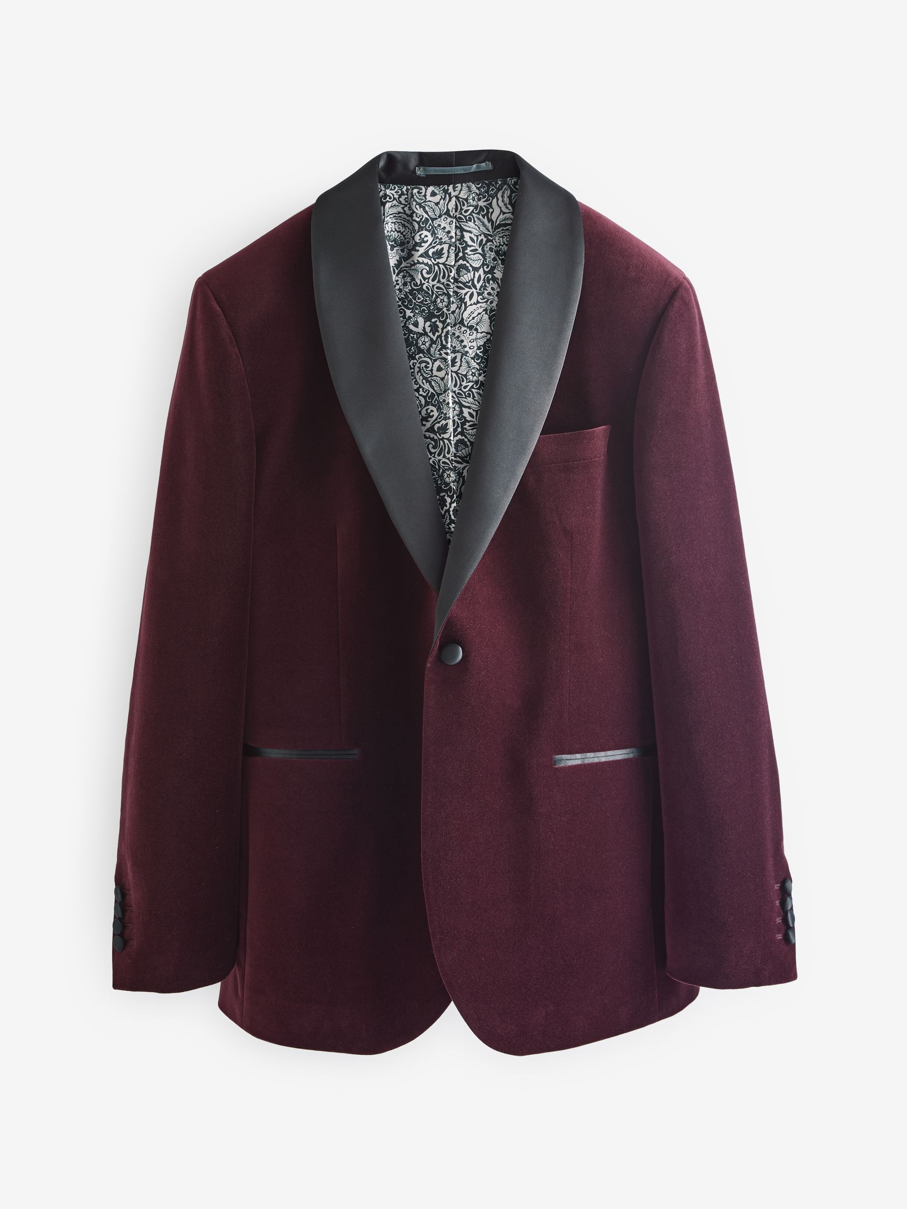 Burgundy Red Slim Fit Velvet Blazer - Image 8 of 12
