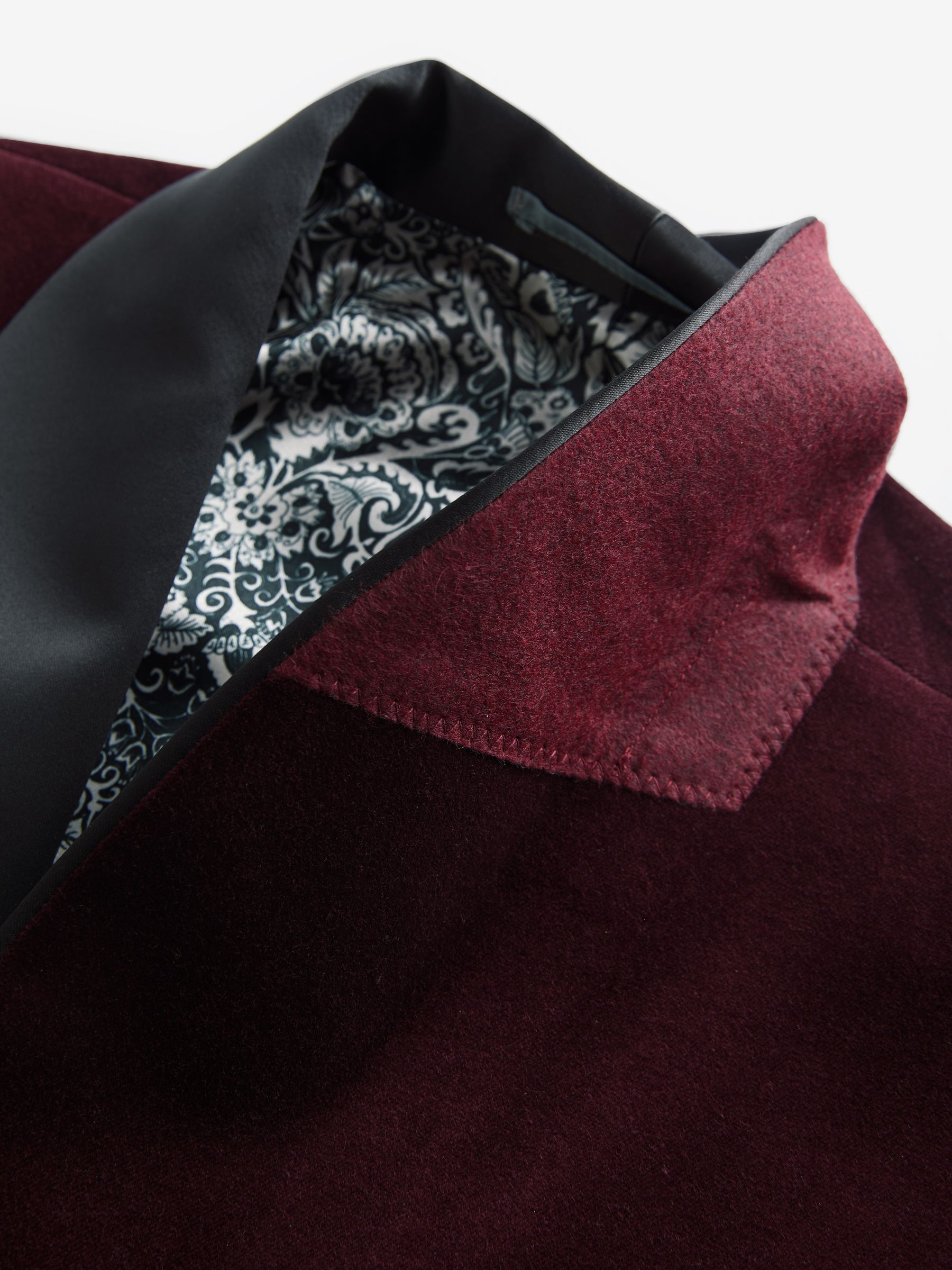 Burgundy Red Slim Fit Velvet Blazer - Image 9 of 12
