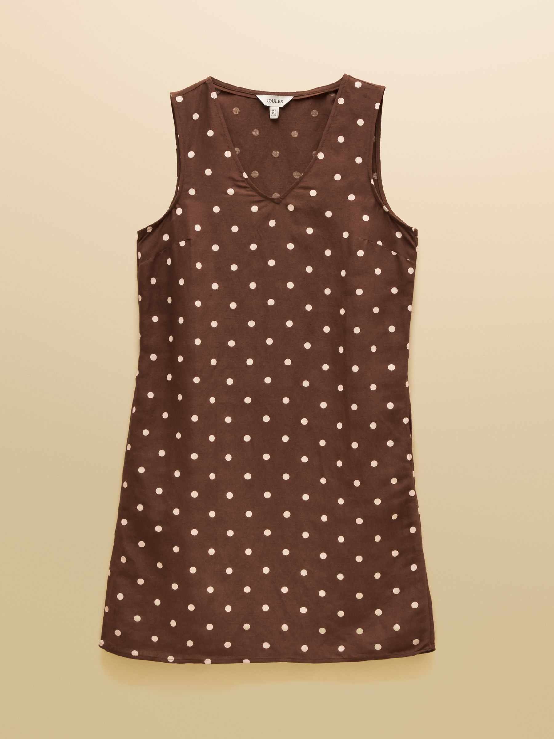 Chocolate Brown with Cream Spot V Neck Shift Dress With Linen - Image 7 of 7 Chocolate Brown with Cream Spot V Neck Shift Dress With Linen - Image 7 of 7