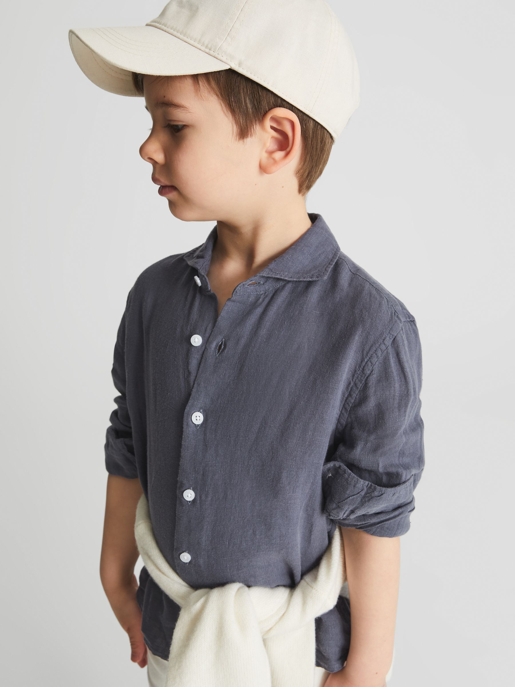 Long Sleeve Linen Shirt in Steel Blue - Image 1 of 5