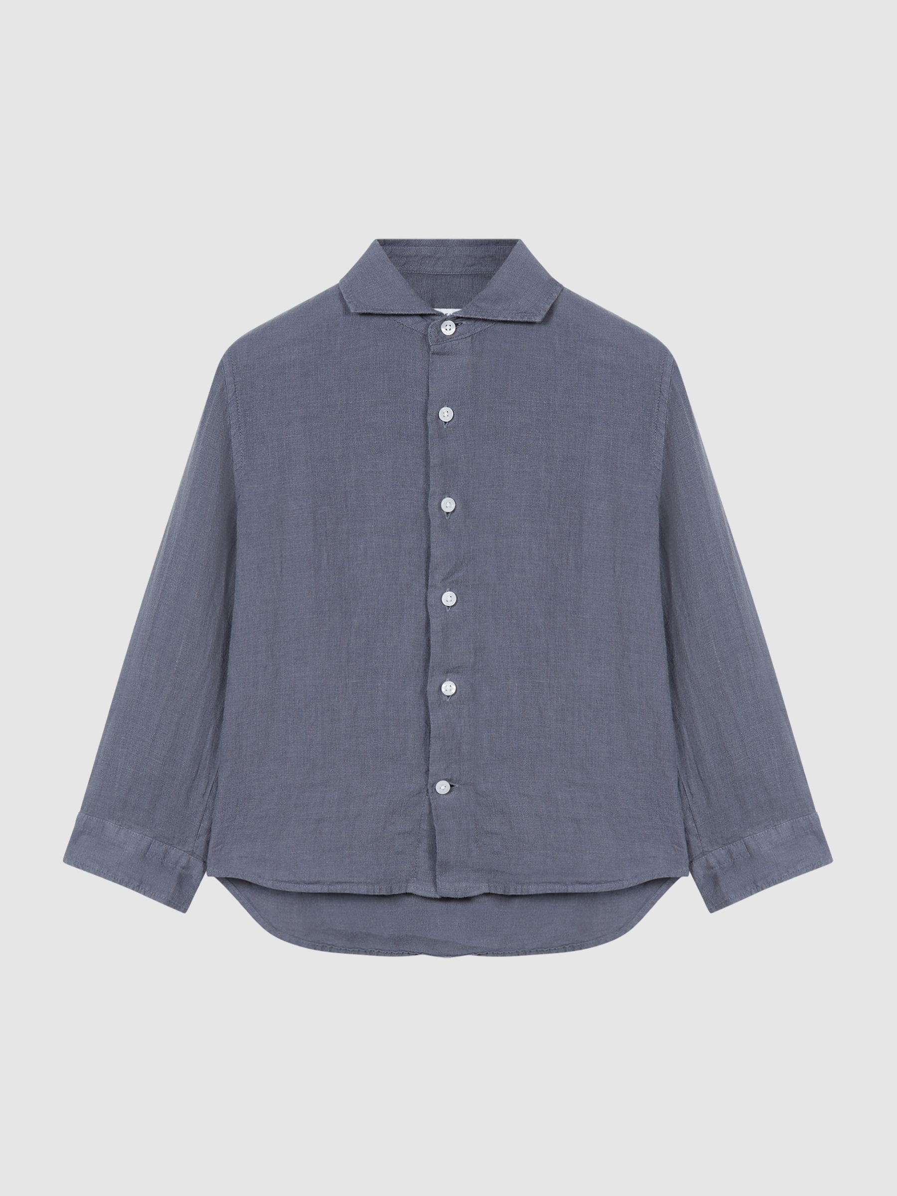 Long Sleeve Linen Shirt in Steel Blue - Image 2 of 5