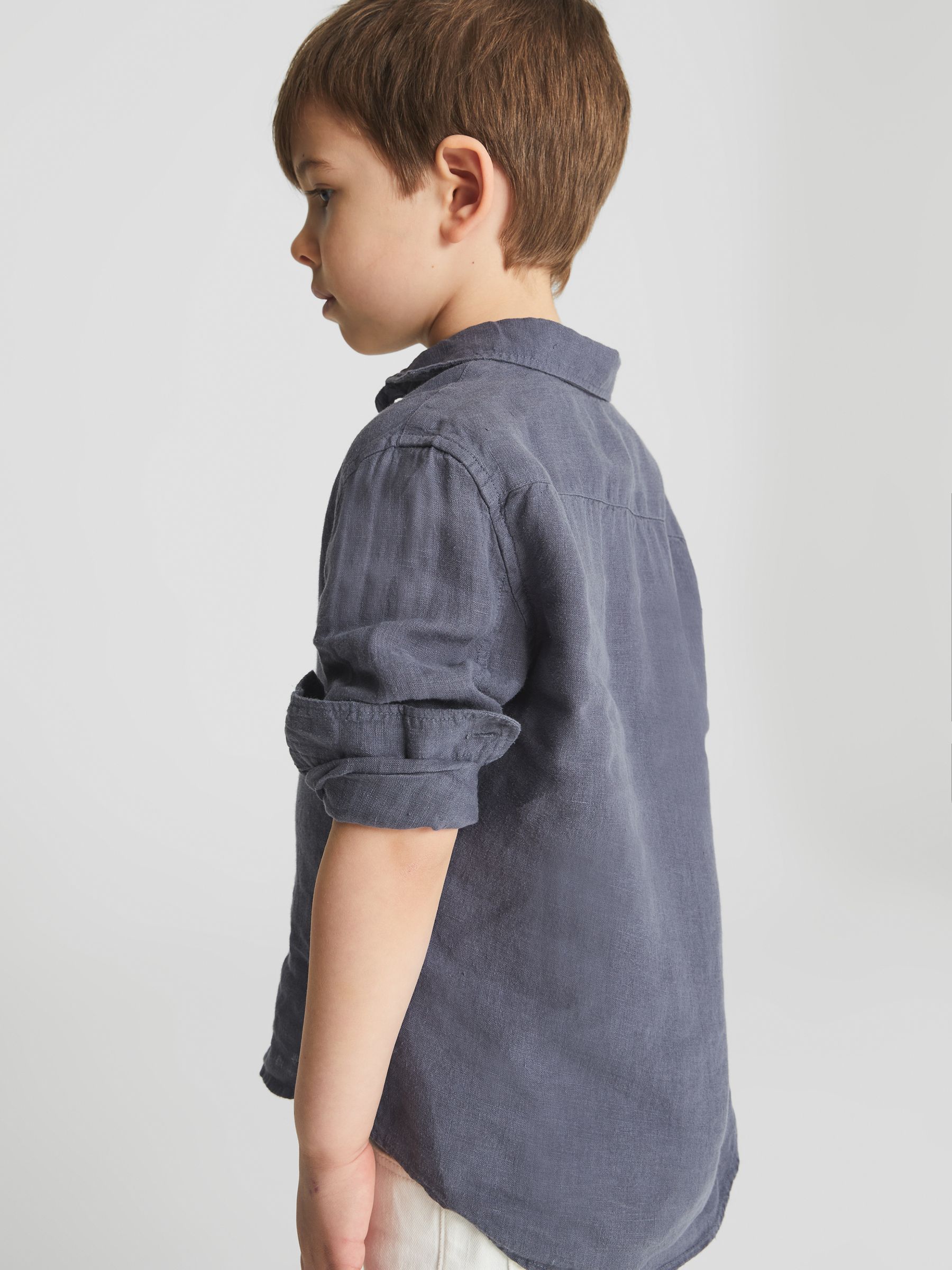 Long Sleeve Linen Shirt in Steel Blue - Image 3 of 5
