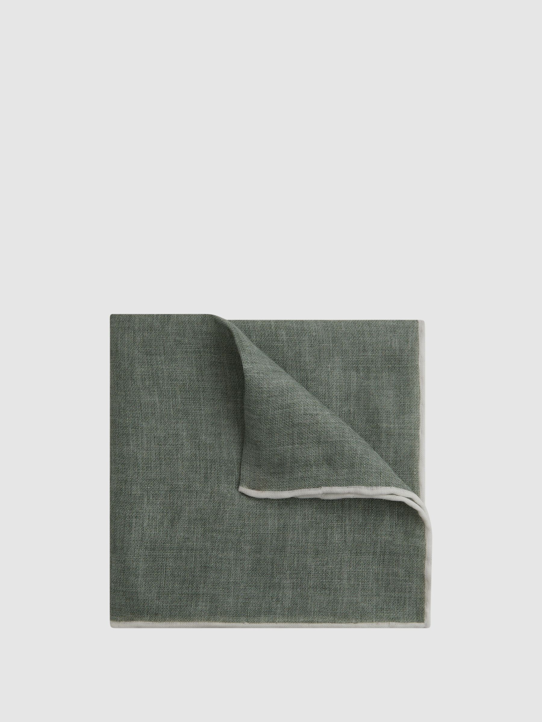 Linen Plain Pocket Square in Sage Melange - Image 1 of 5