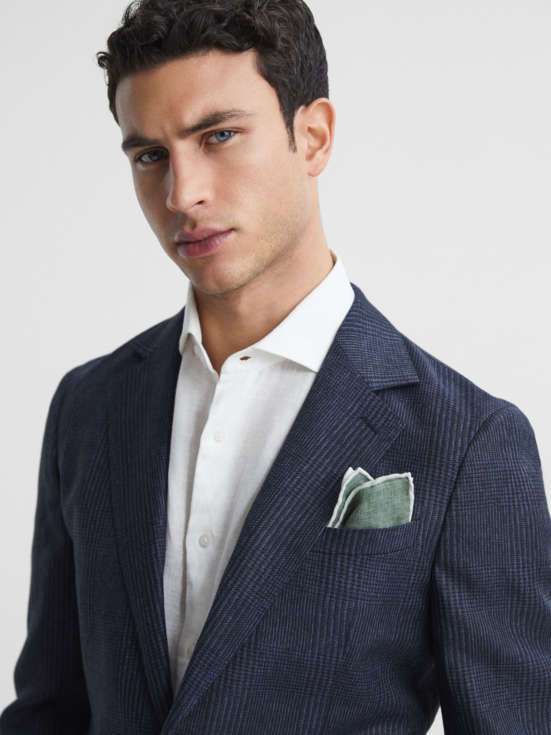 Linen Plain Pocket Square in Sage Melange - Image 2 of 5