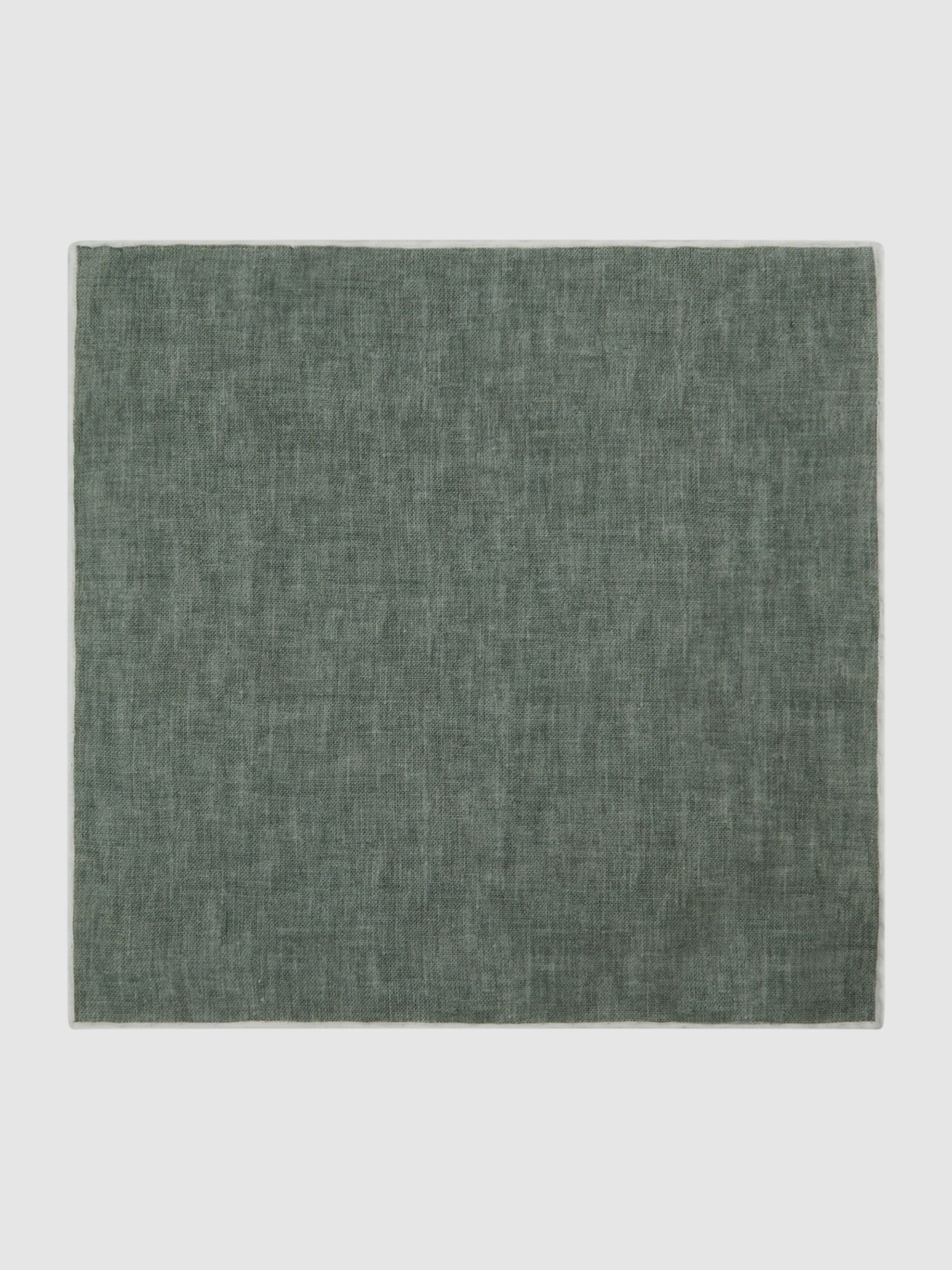 Linen Plain Pocket Square in Sage Melange - Image 4 of 5