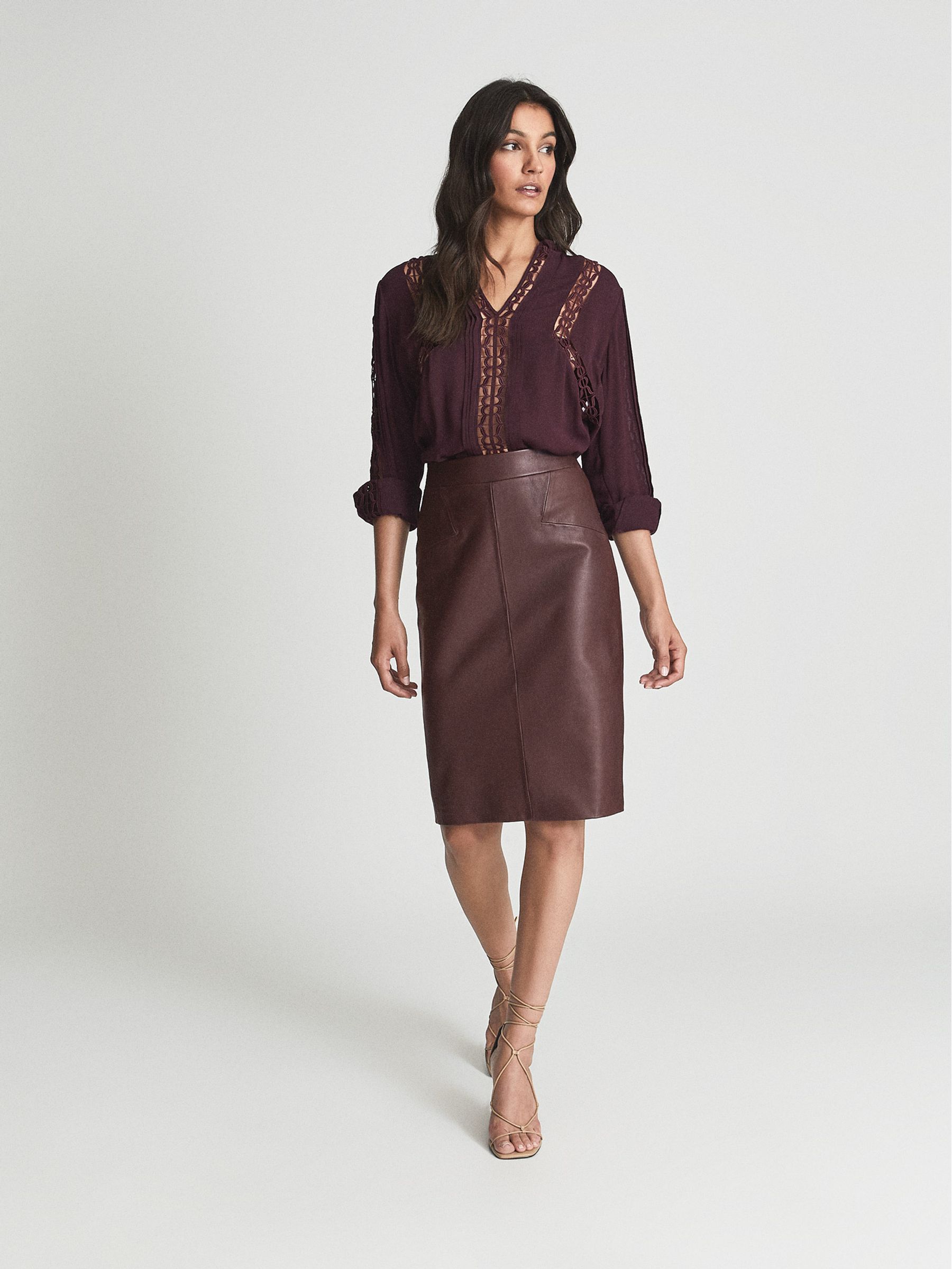 Leather Pencil Skirt in Berry Pink - Image 1 of 5