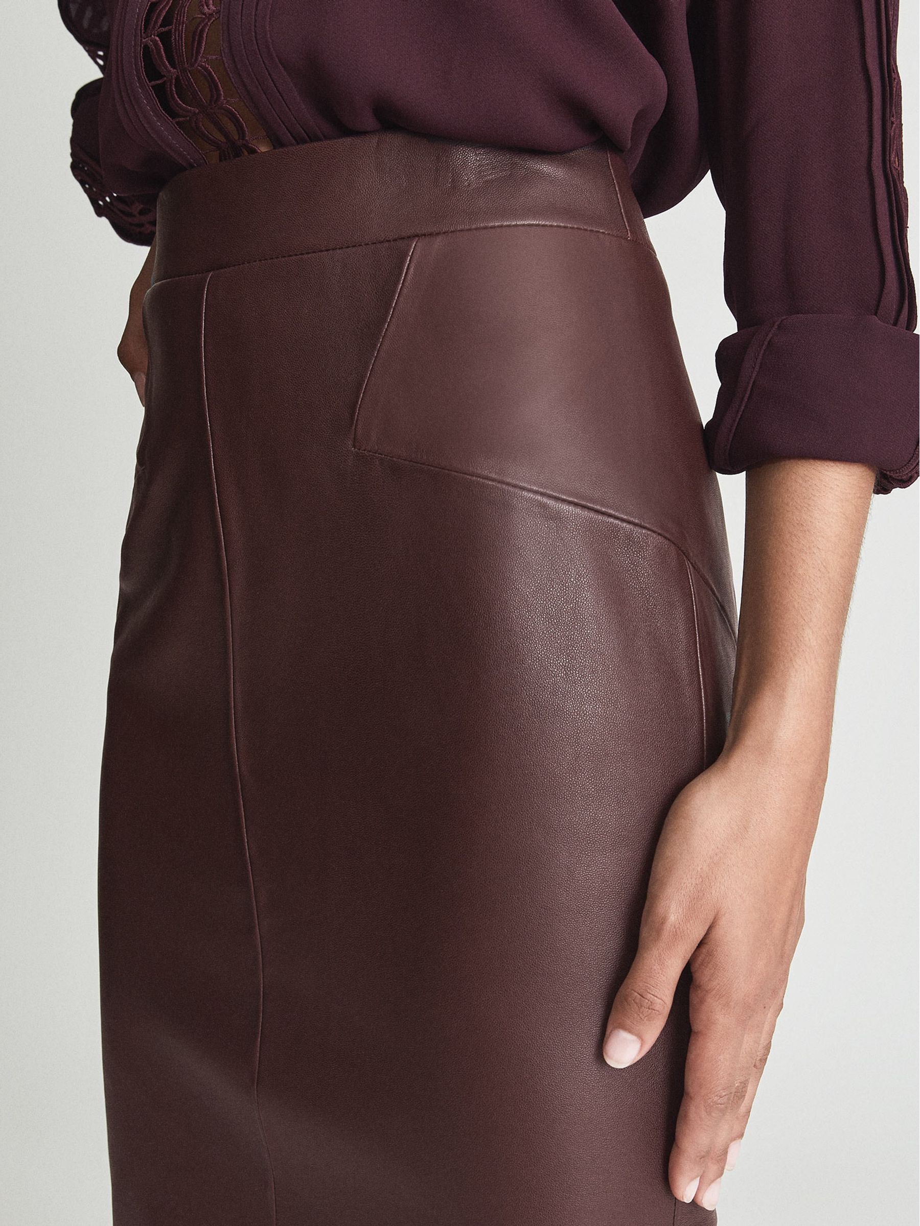 Leather Pencil Skirt in Berry Pink - Image 5 of 5