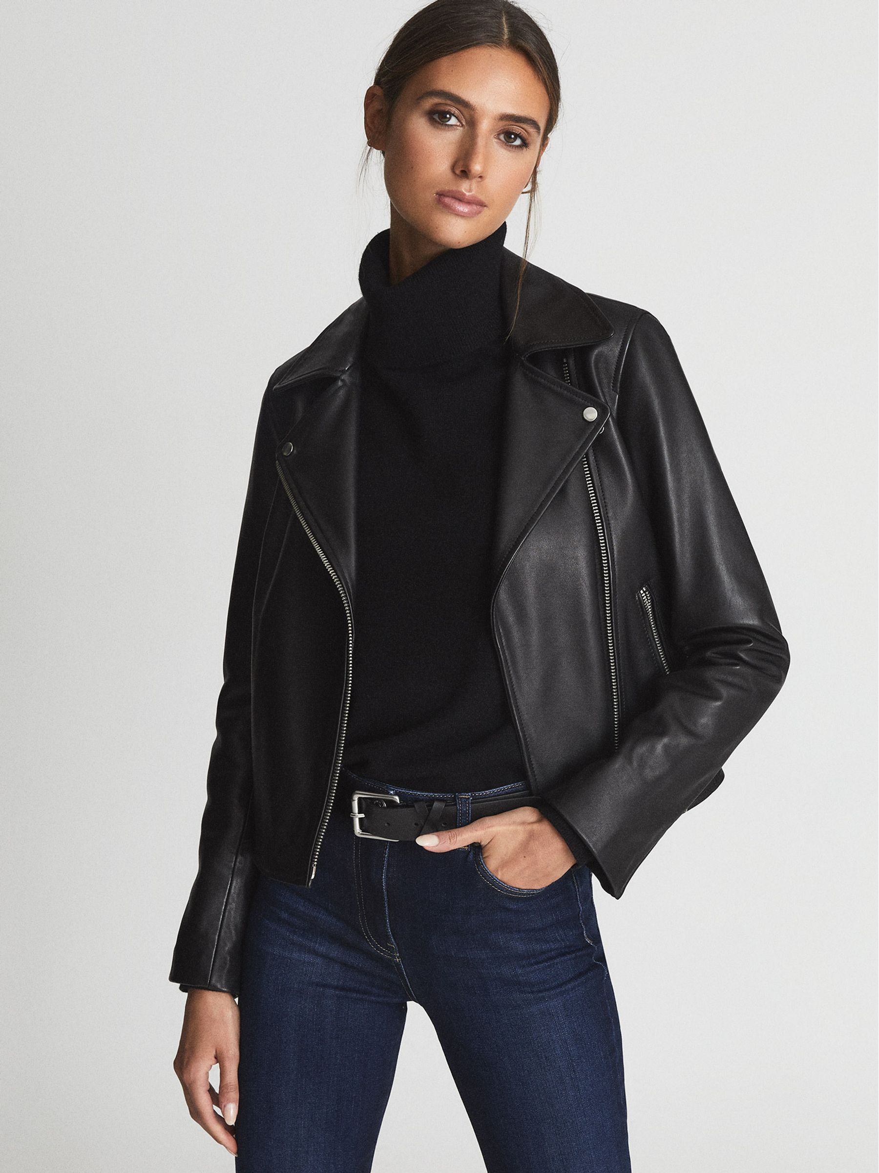 Leather Biker Jacket in Black - Image 4 of 6