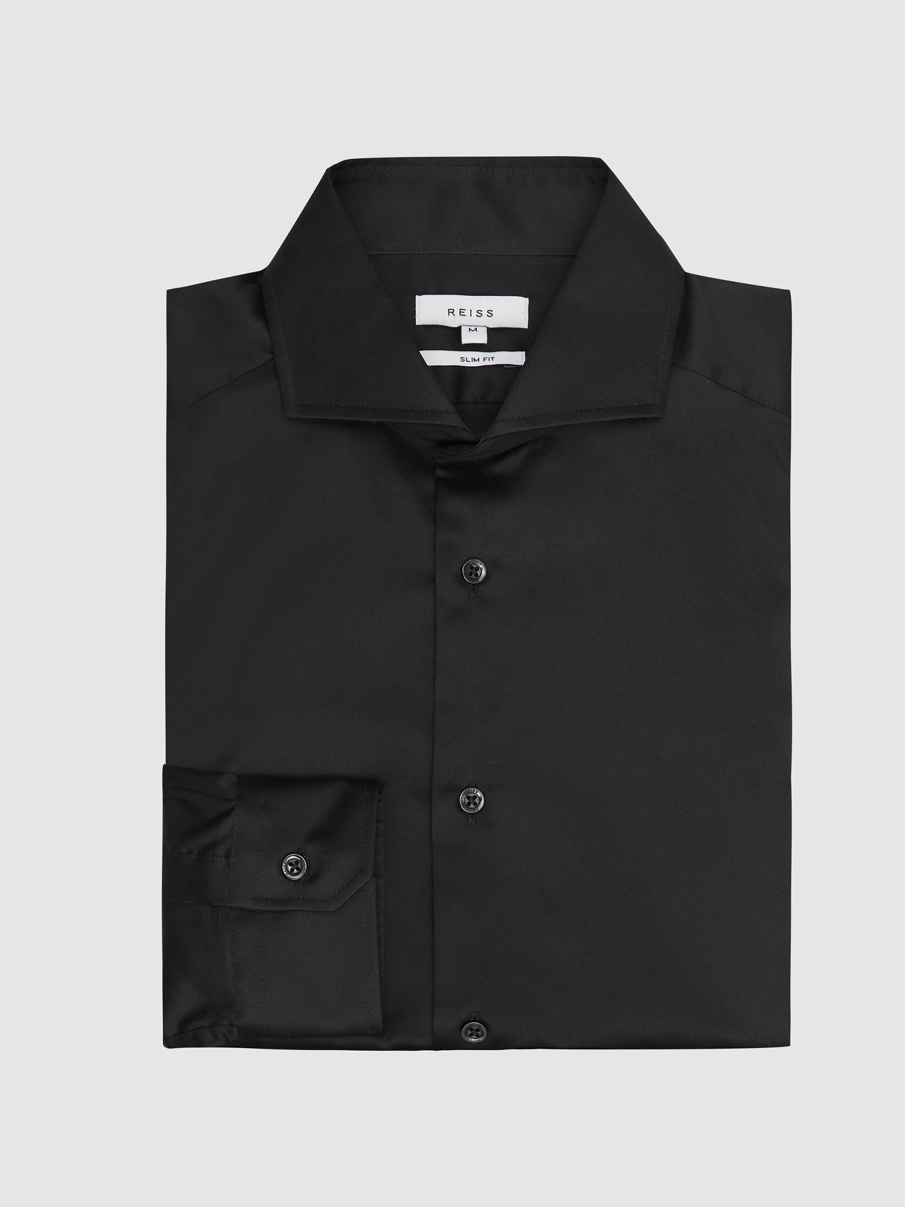 Cotton Twill Slim Fit Shirt in Black - Image 2 of 6 Cotton Twill Slim Fit Shirt in Black - Image 2 of 6