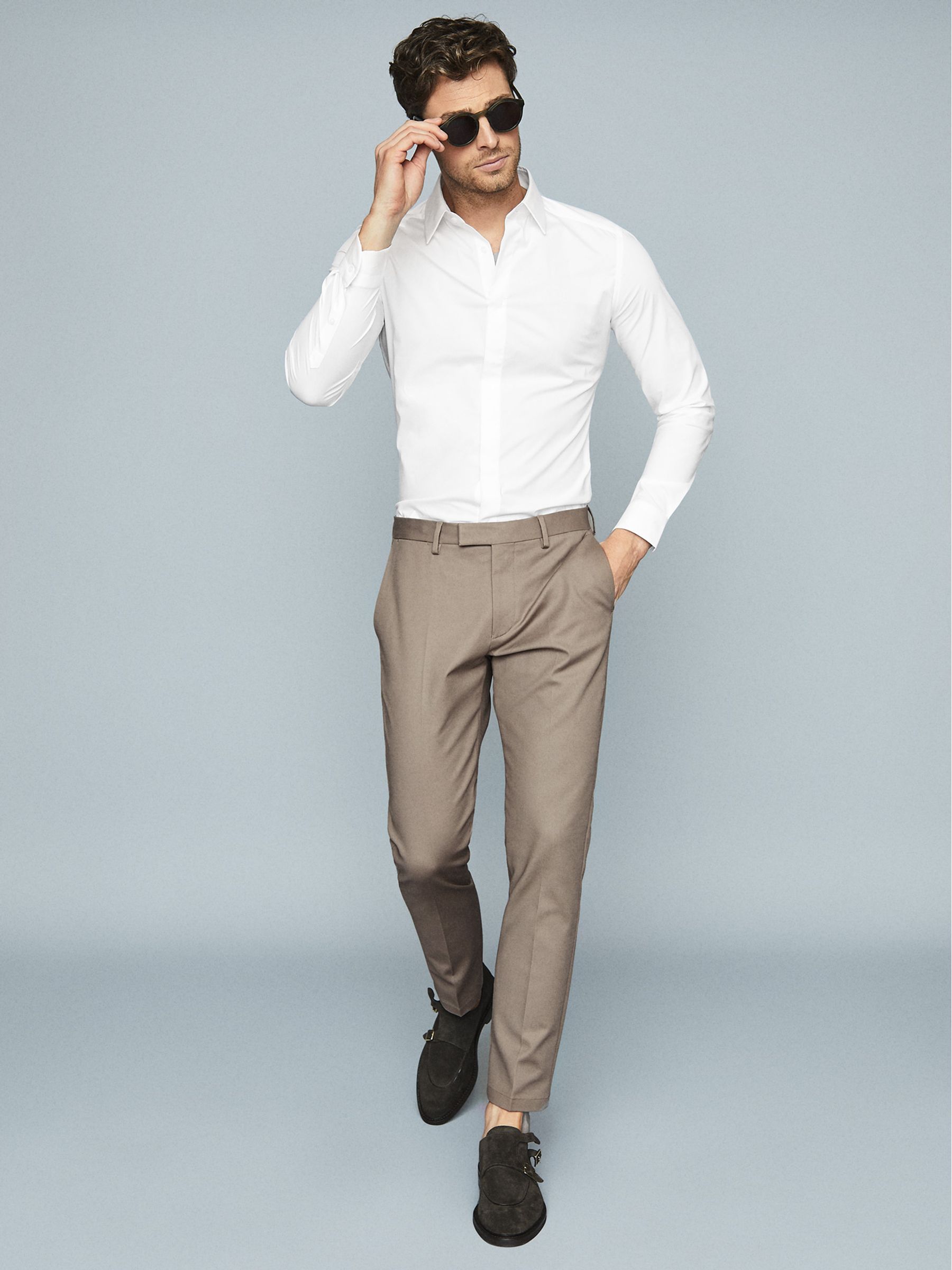 Cotton Stretch Poplin Slim Fit Shirt in White - Image 1 of 7