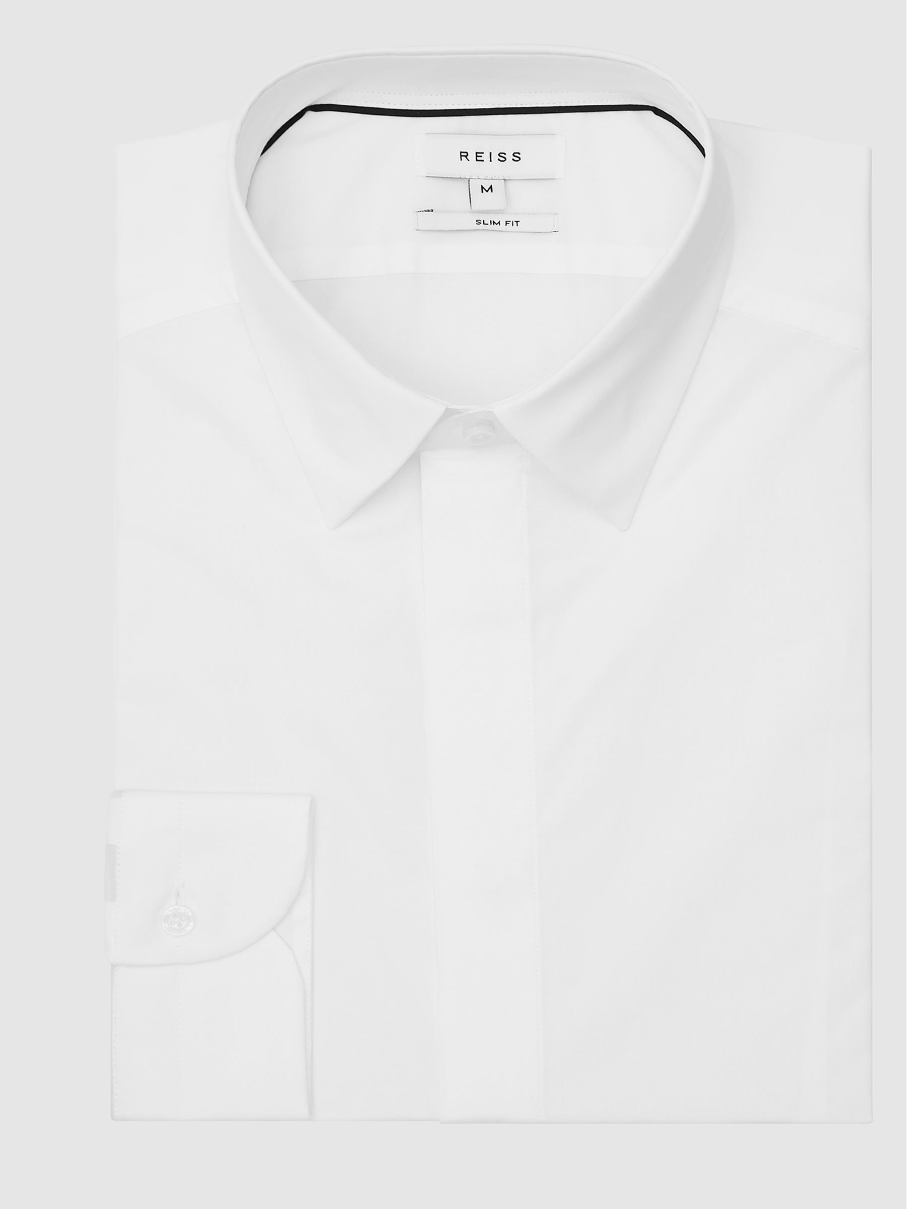 Cotton Stretch Poplin Slim Fit Shirt in White - Image 2 of 7