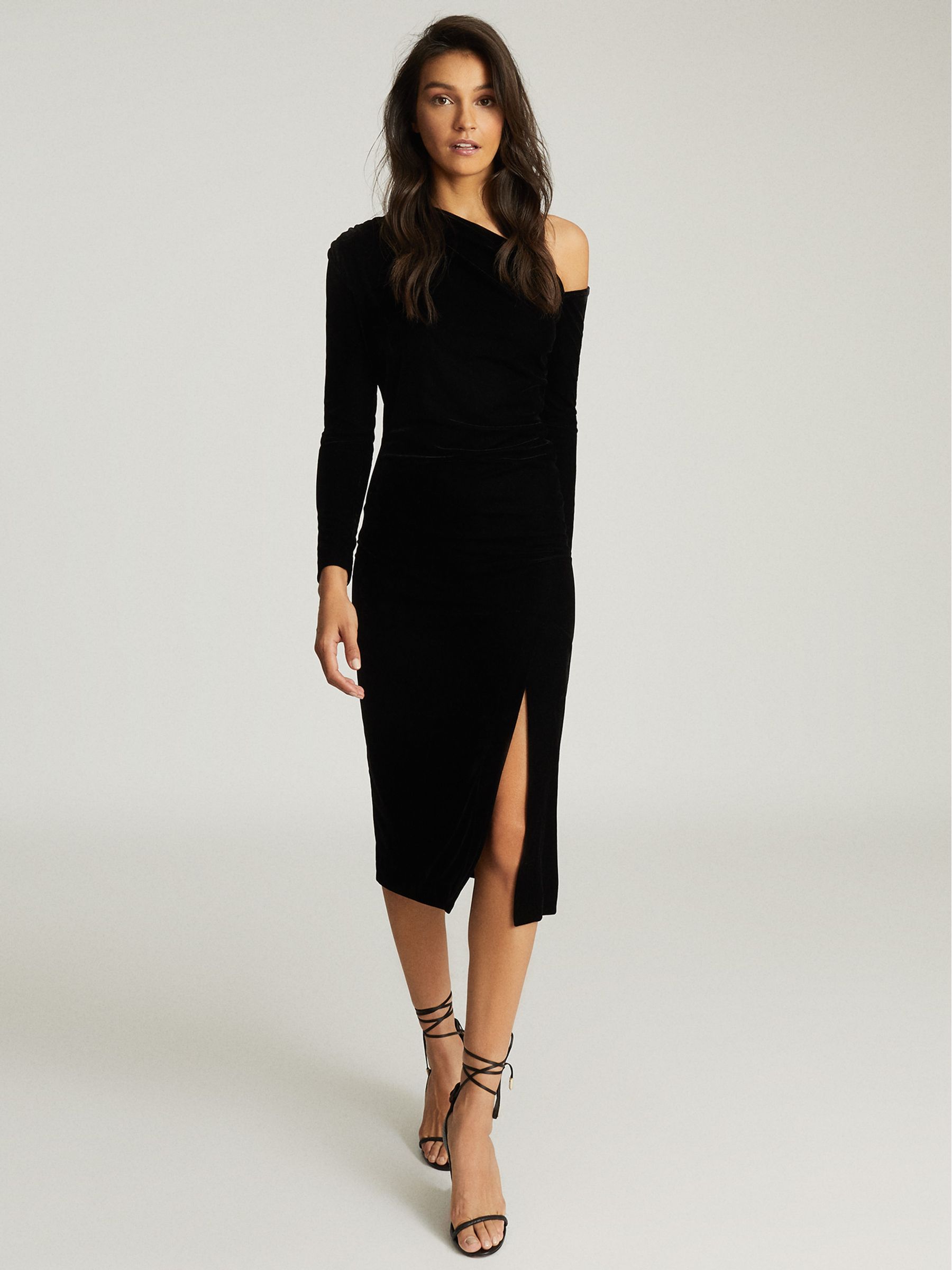 Velvet Midi Dress in Black - Image 1 of 5