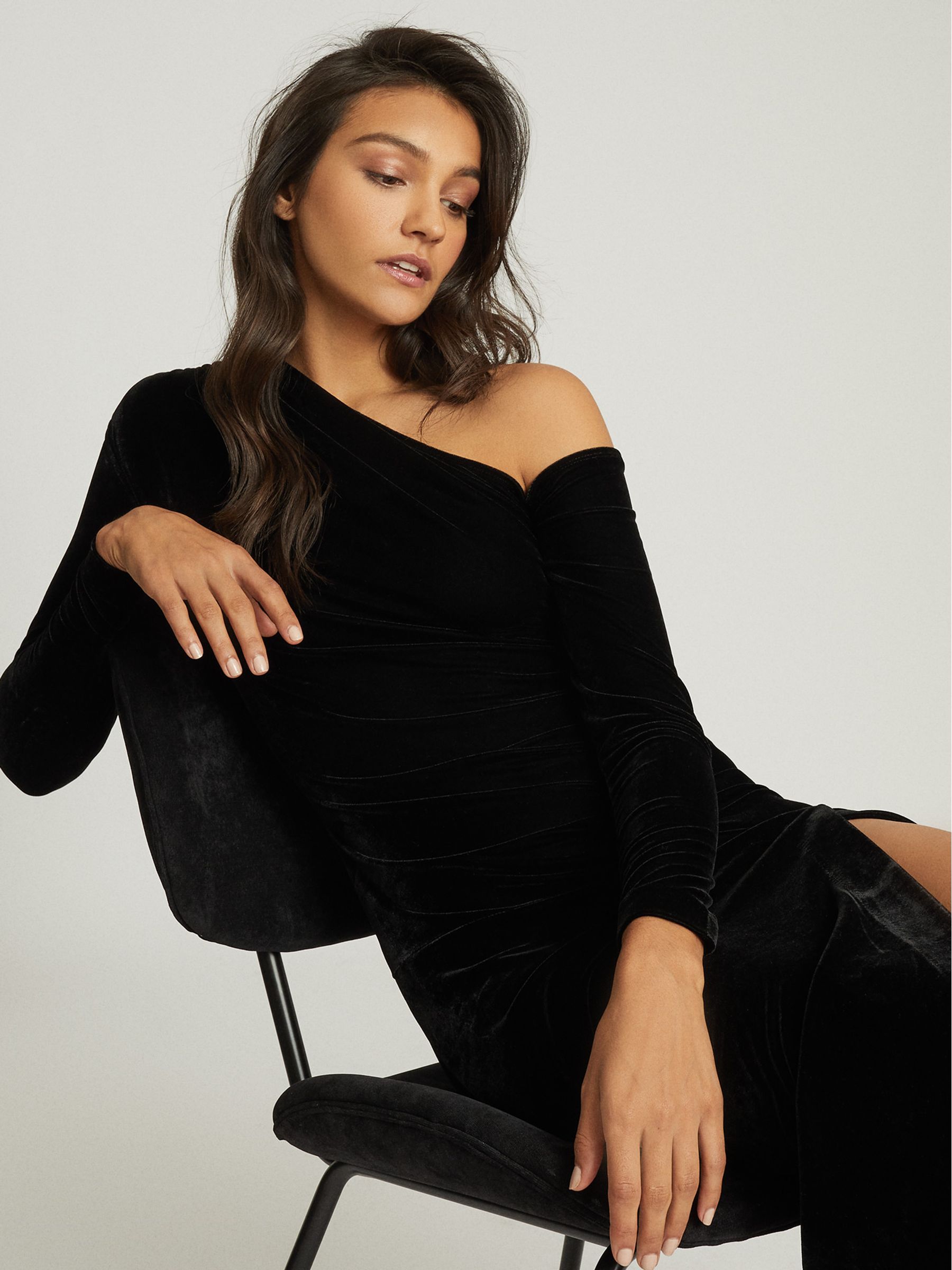 Velvet Midi Dress in Black - Image 4 of 5