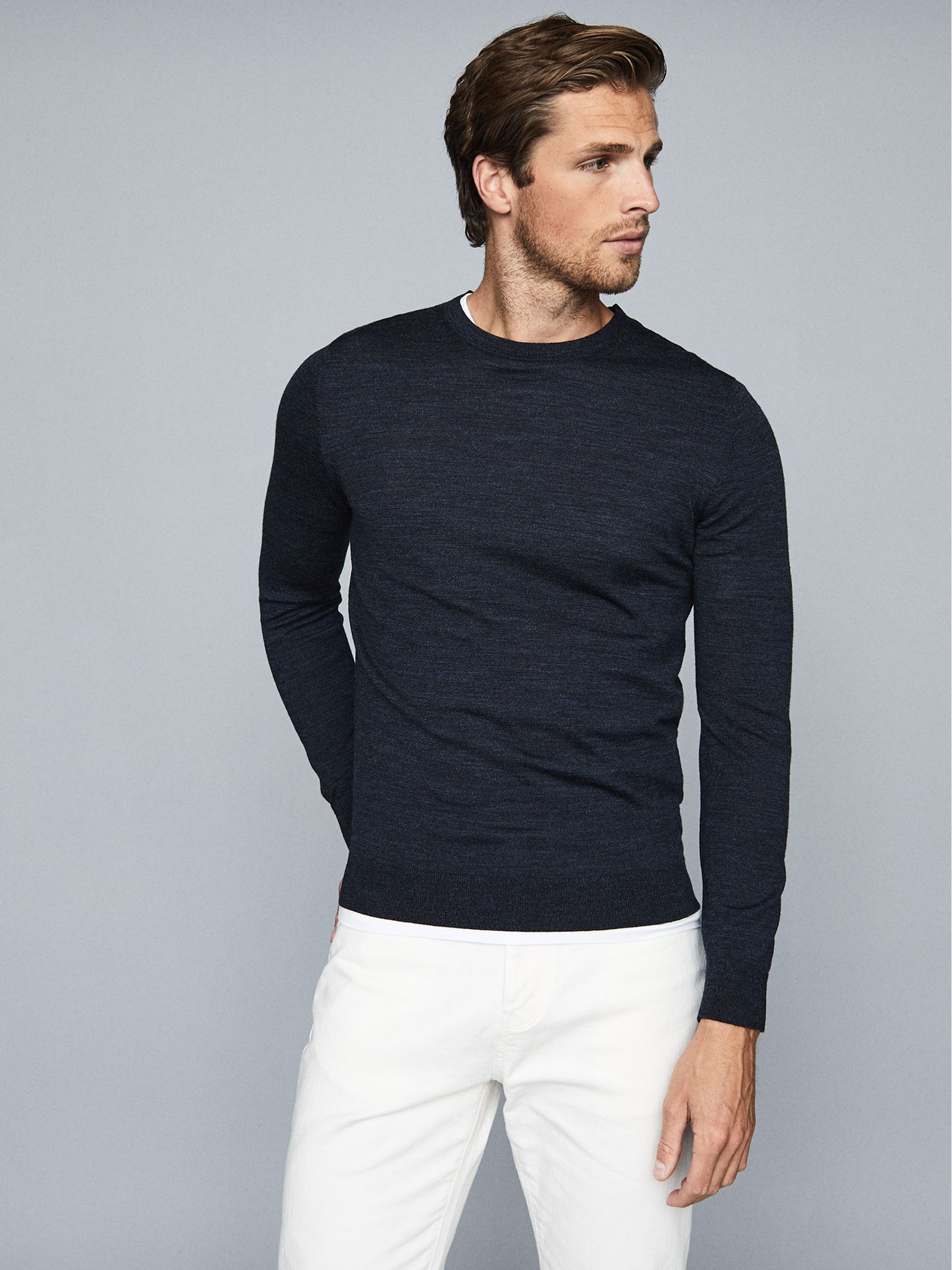 Merino Wool Jumper in Indigo Mouline - Image 3 of 6