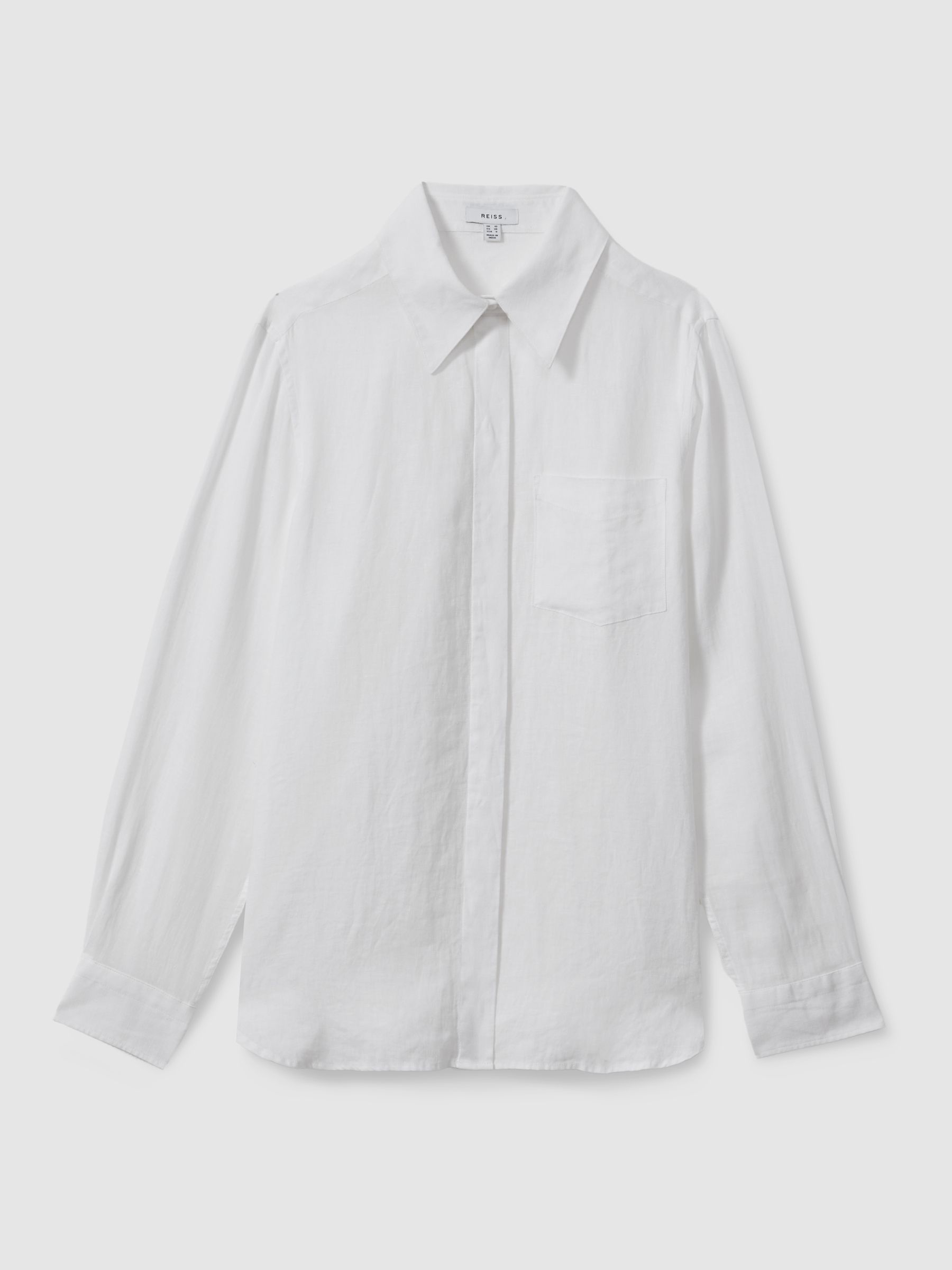 Linen Long Sleeve Shirt in White - Image 2 of 6