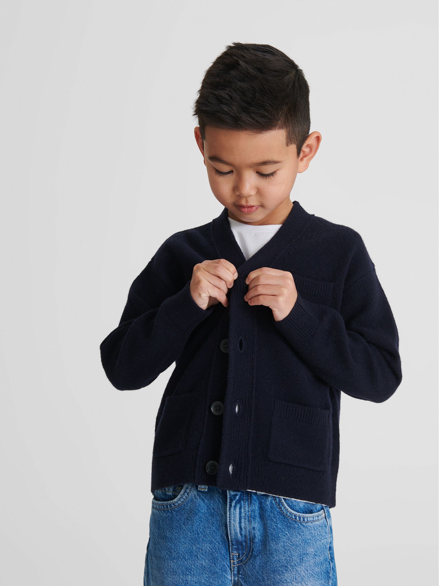 100% Merino Wool Cardigan in Navy - Image 1 of 7