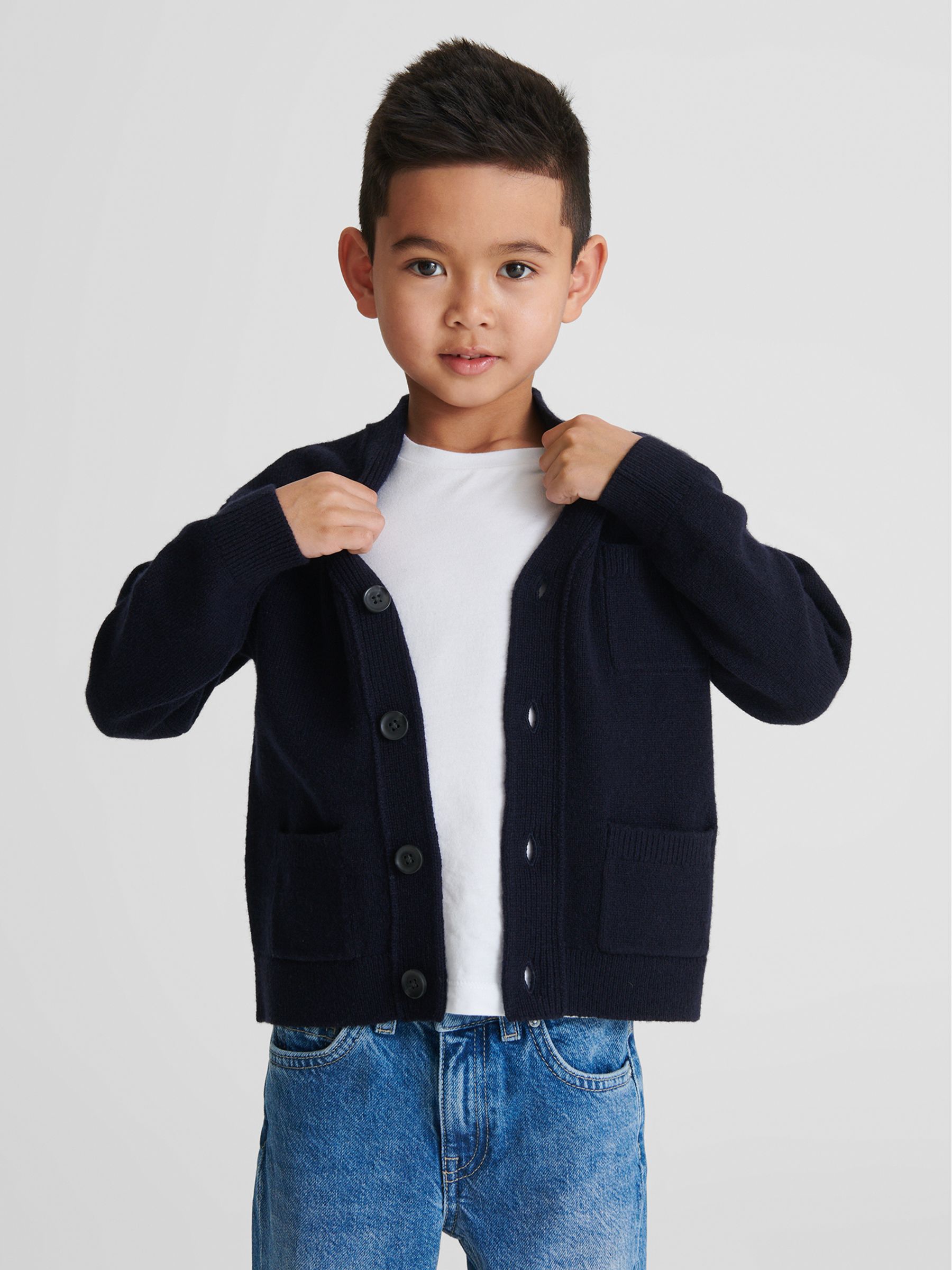 100% Merino Wool Cardigan in Navy - Image 3 of 7