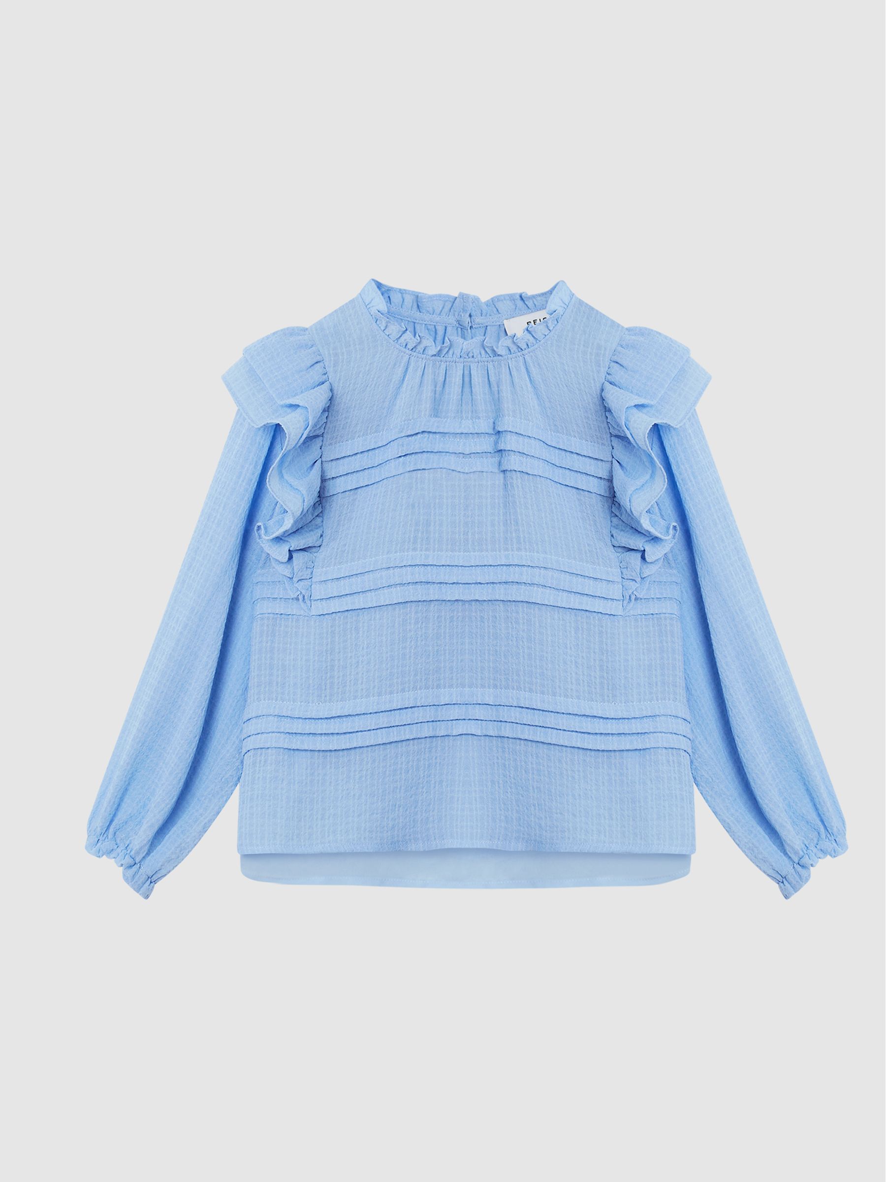 Ruffle Shoulder Blouse in Blue - Image 2 of 6