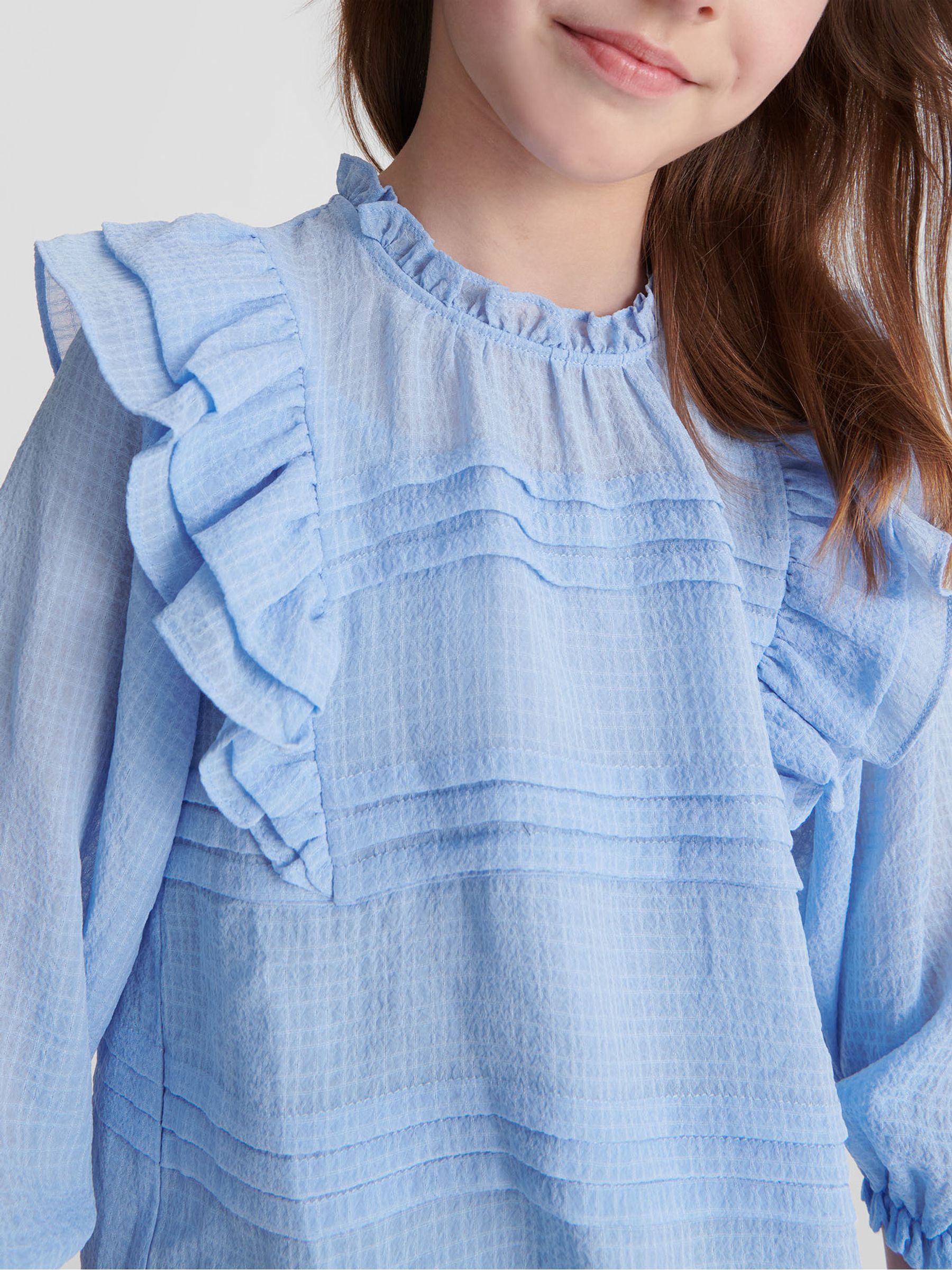 Ruffle Shoulder Blouse in Blue - Image 3 of 6