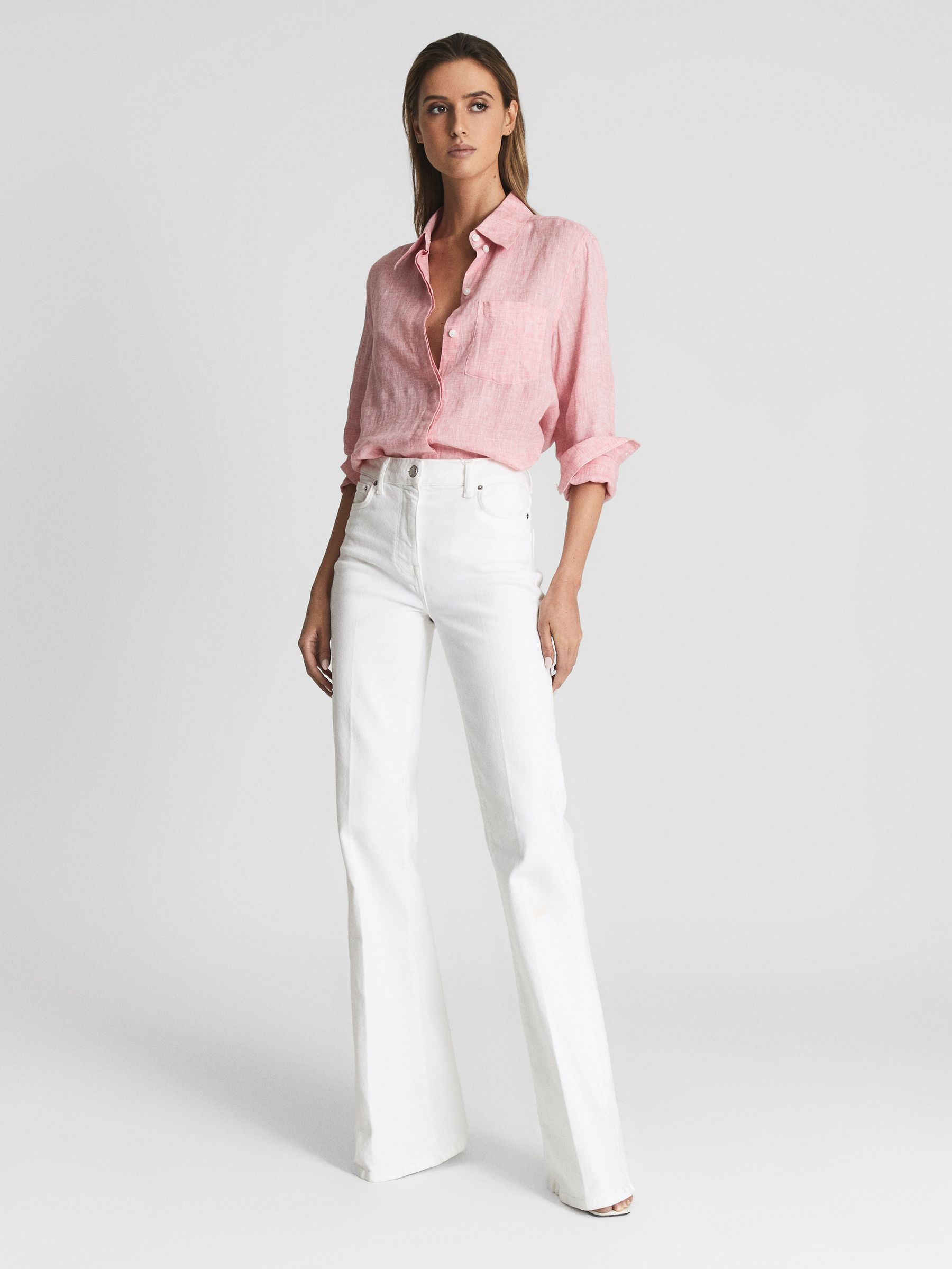 Linen Long Sleeve Shirt in Pink - Image 3 of 6