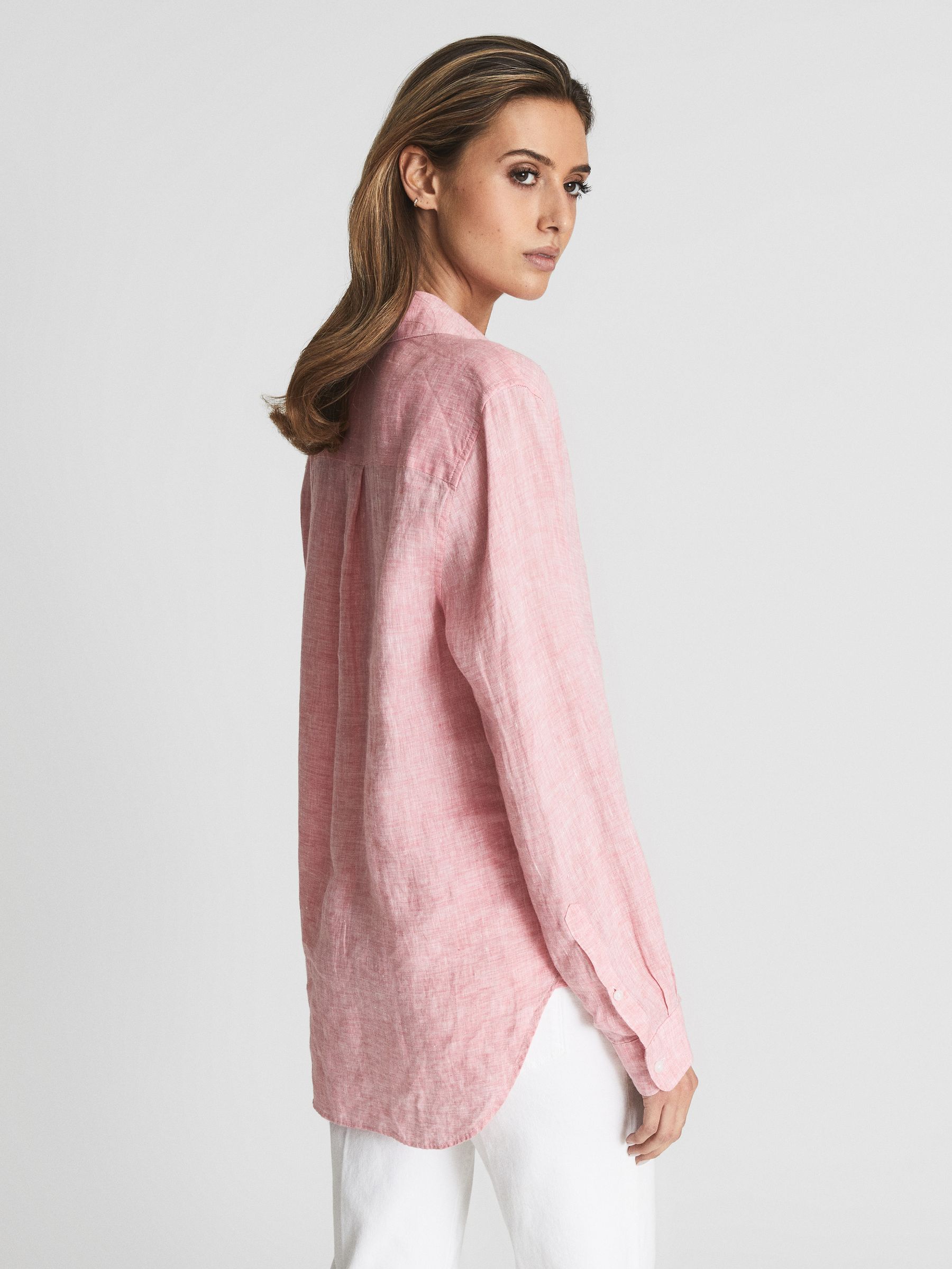 Linen Long Sleeve Shirt in Pink - Image 5 of 6