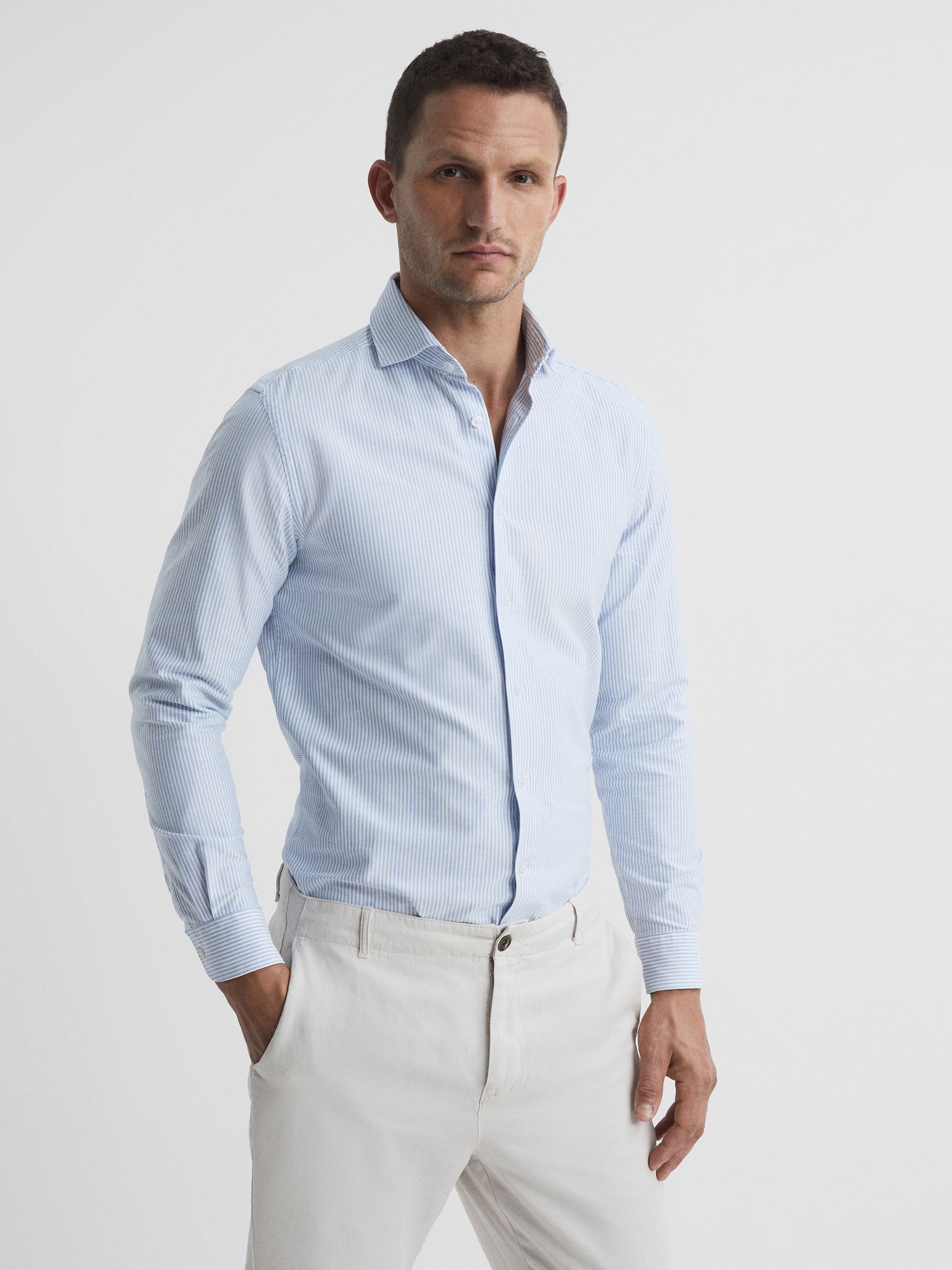 Striped Oxford Shirt in White/Blue - Image 1 of 8 Striped Oxford Shirt in White/Blue - Image 1 of 8