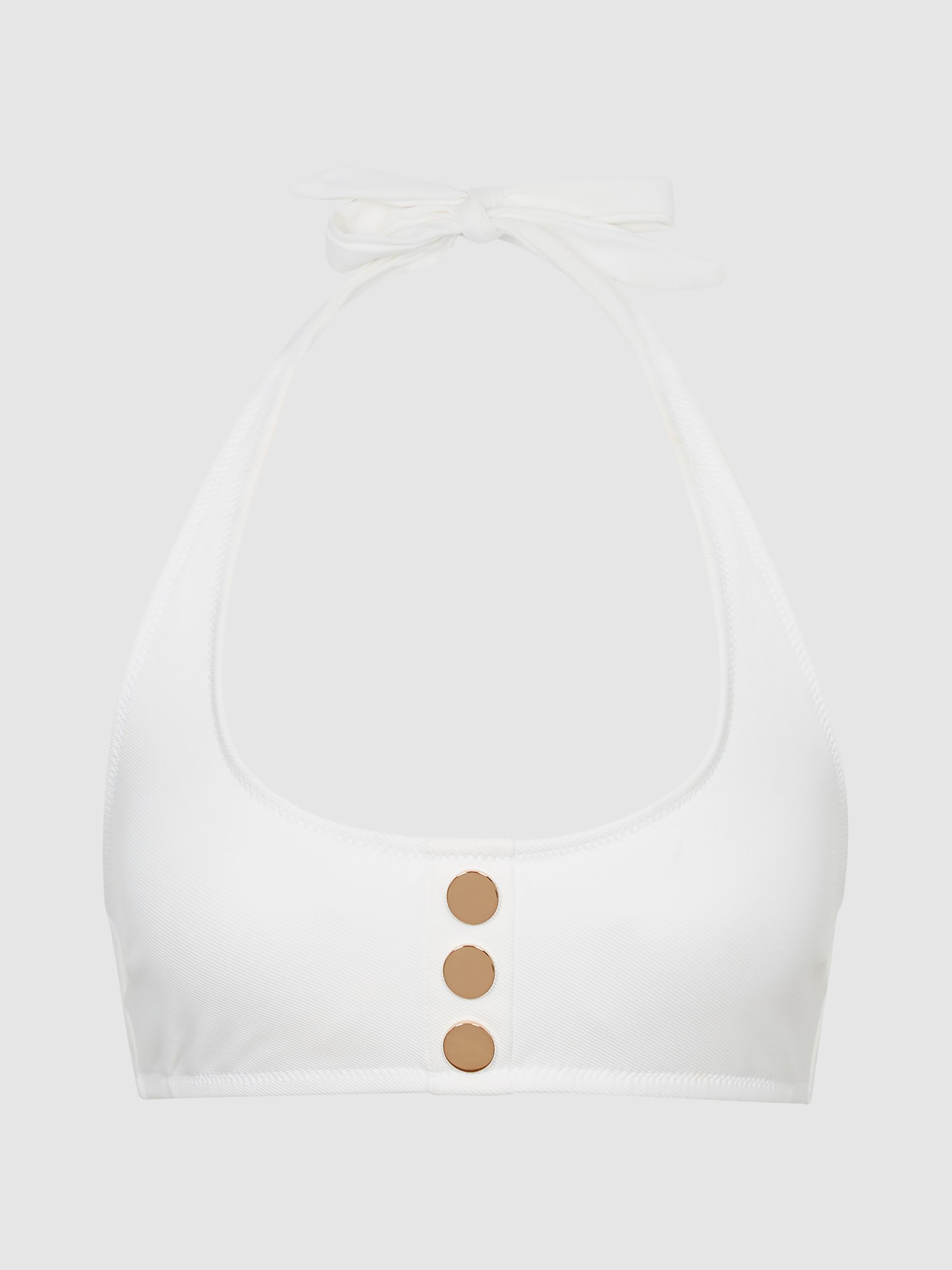 Halter Bikini Top With Button Detail in White - Image 2 of 6 Halter Bikini Top With Button Detail in White - Image 2 of 6