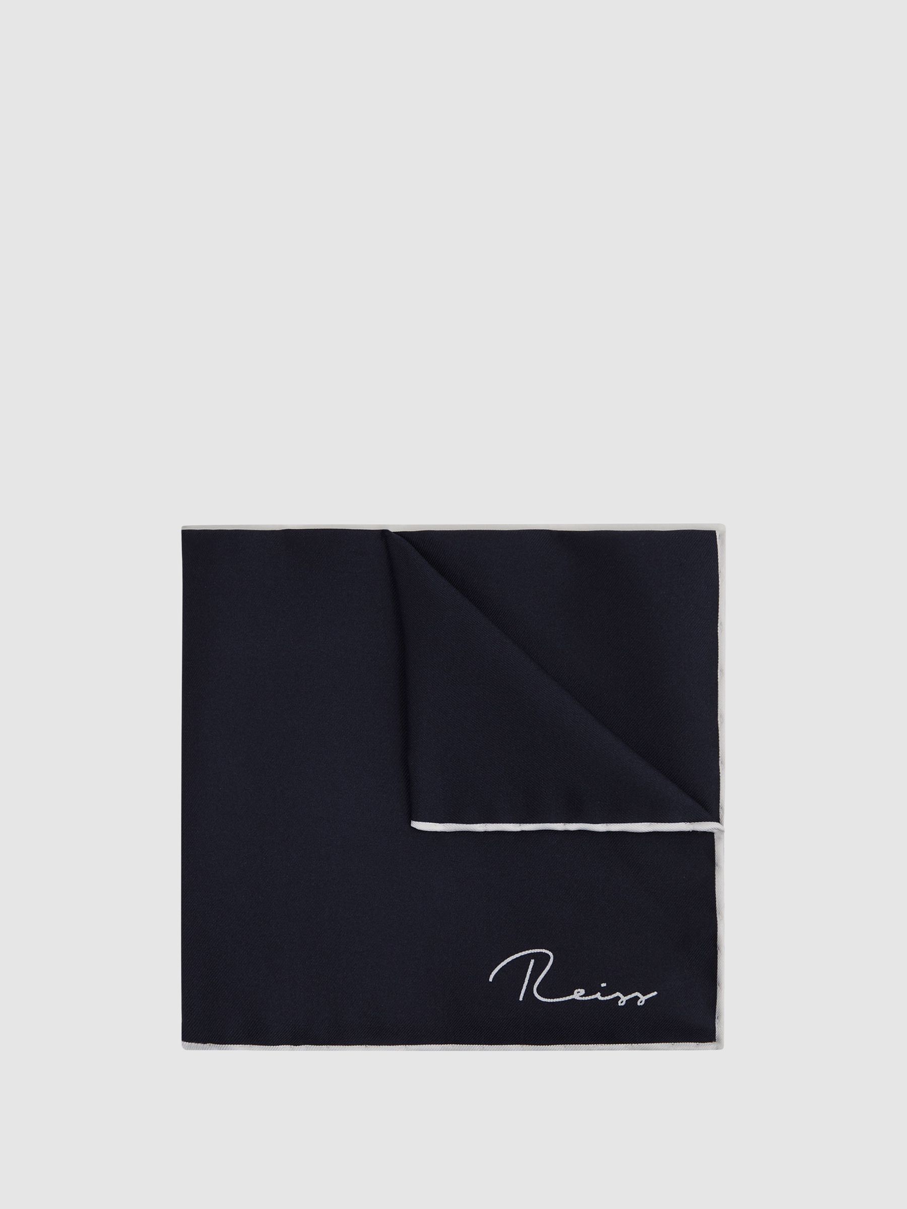Plain Silk Pocket Square in Navy - Image 1 of 5