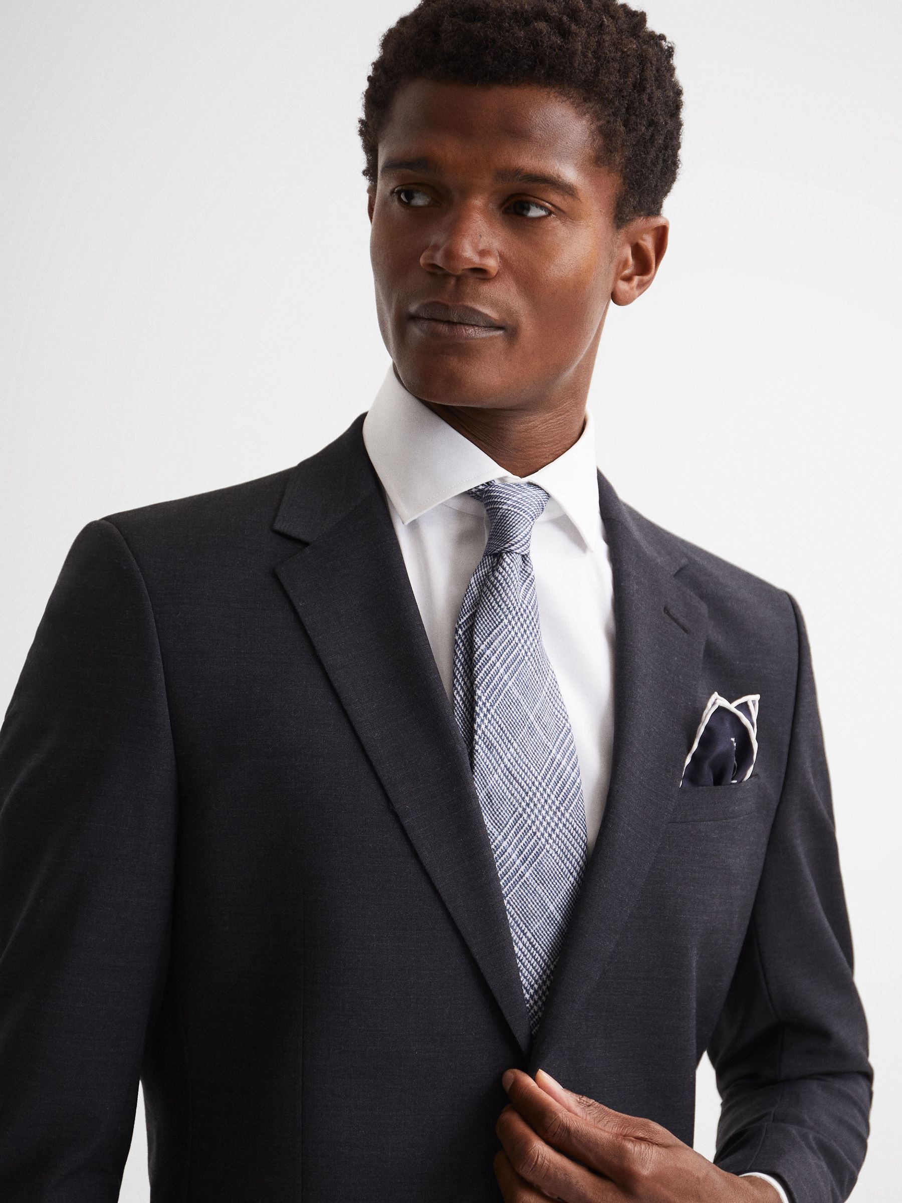 Plain Silk Pocket Square in Navy - Image 2 of 5