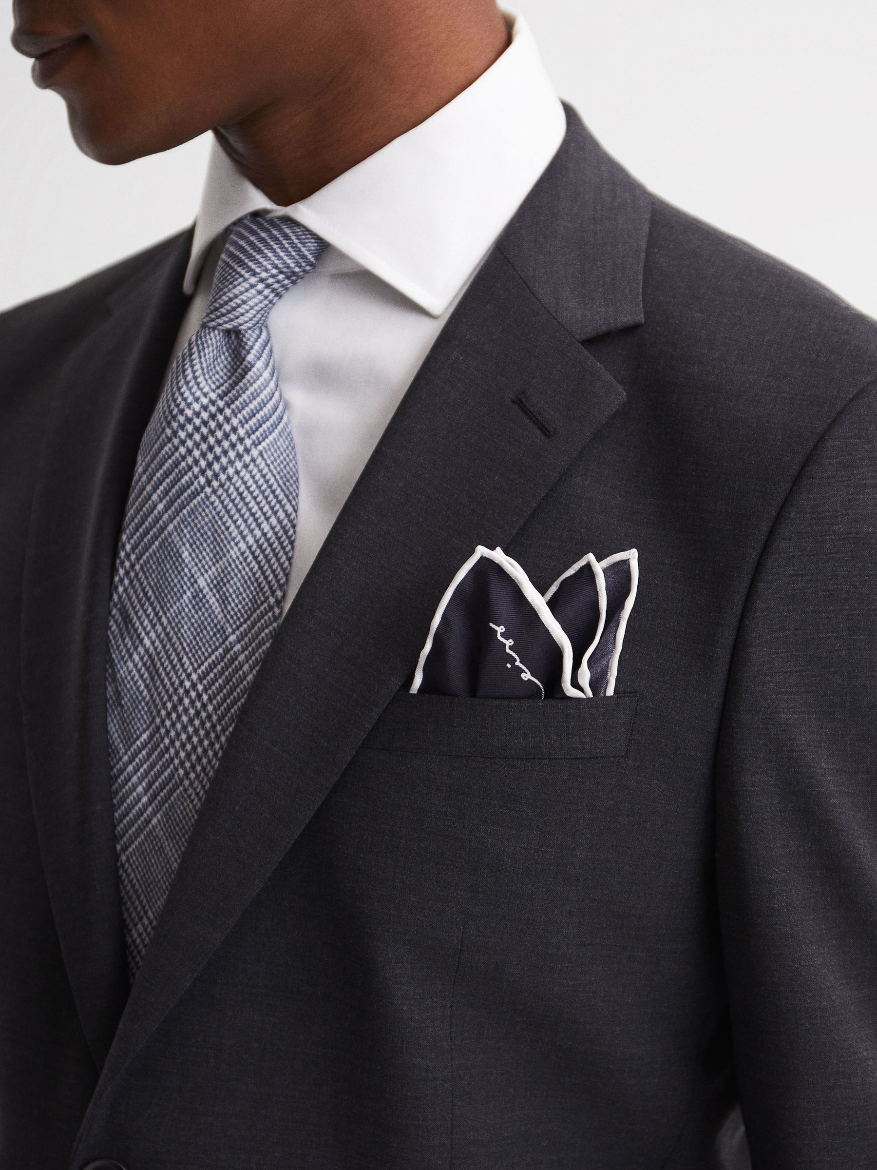 Plain Silk Pocket Square in Navy - Image 3 of 5