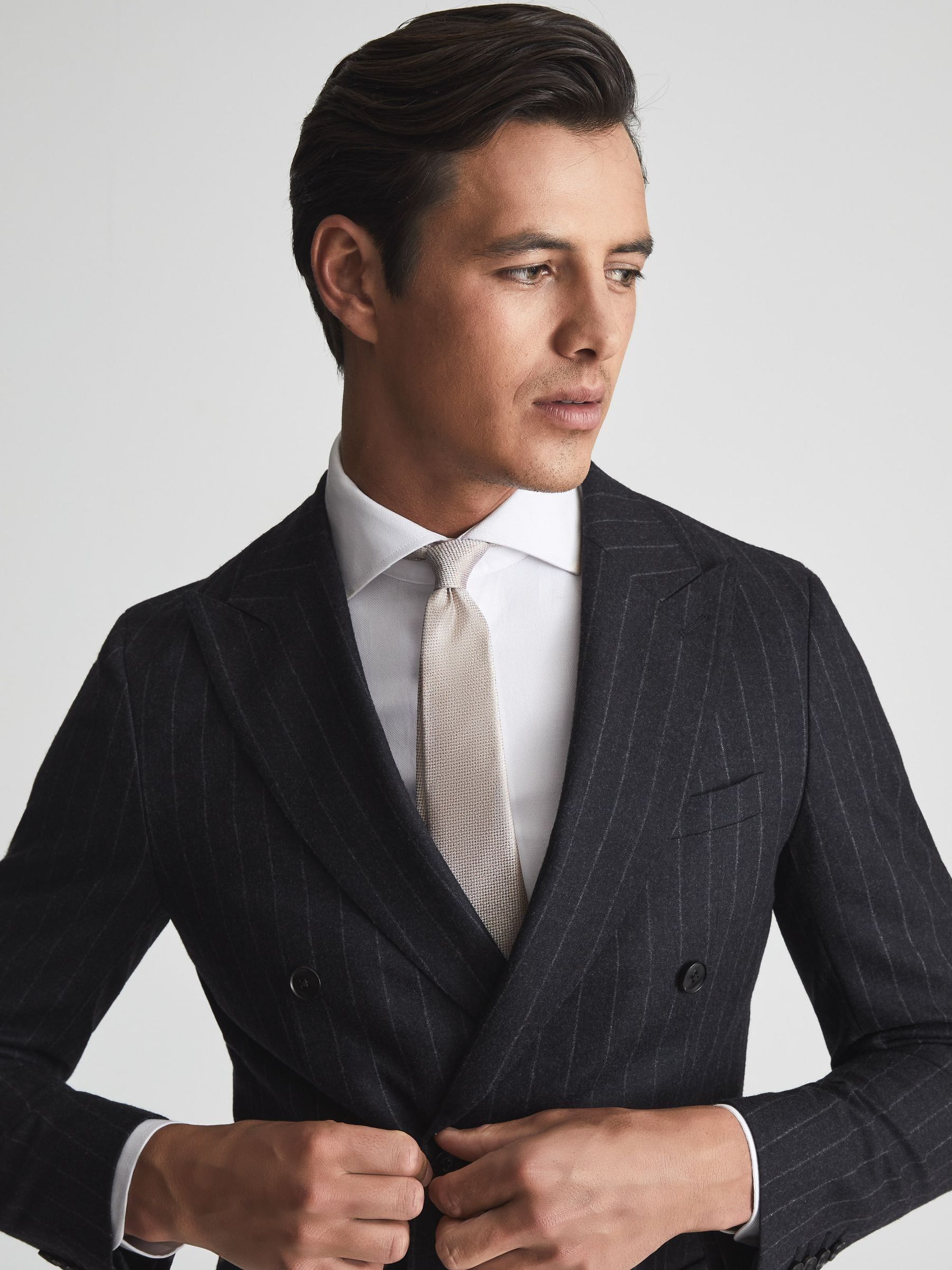 Textured Silk Tie in Champagne - Image 2 of 4