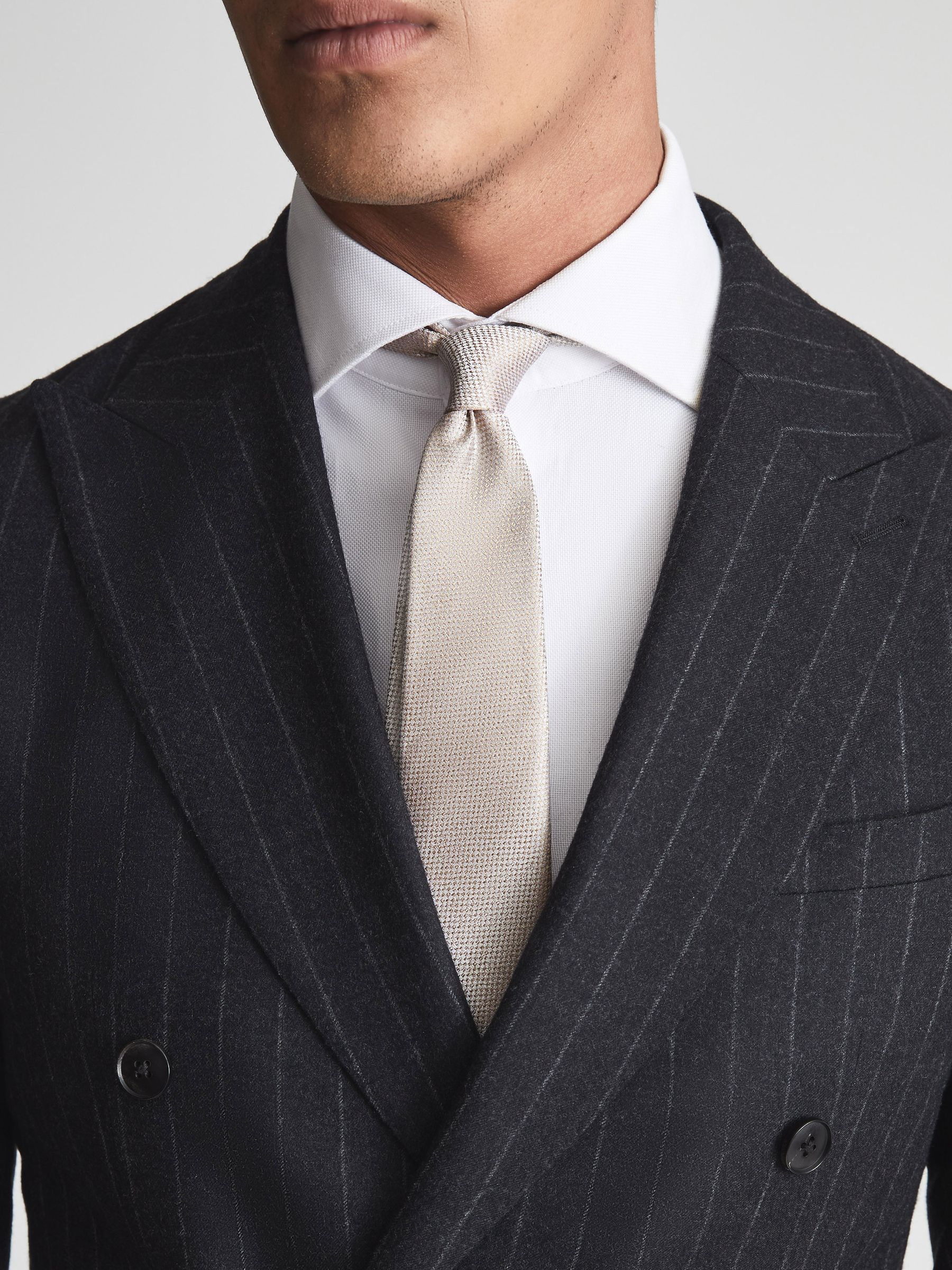 Textured Silk Tie in Champagne - Image 4 of 4