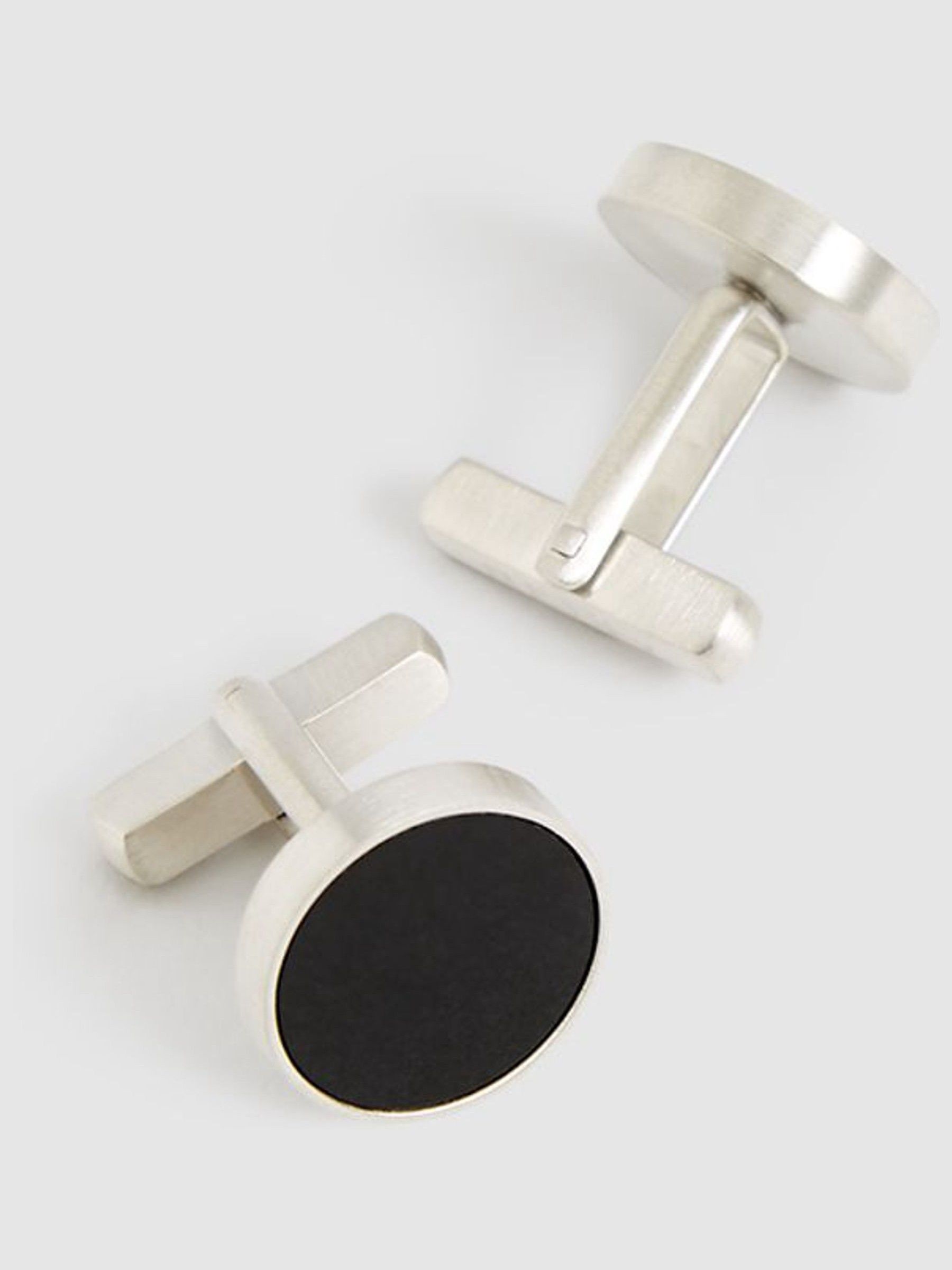 Stone Insert Cufflinks in Black - Image 4 of 5