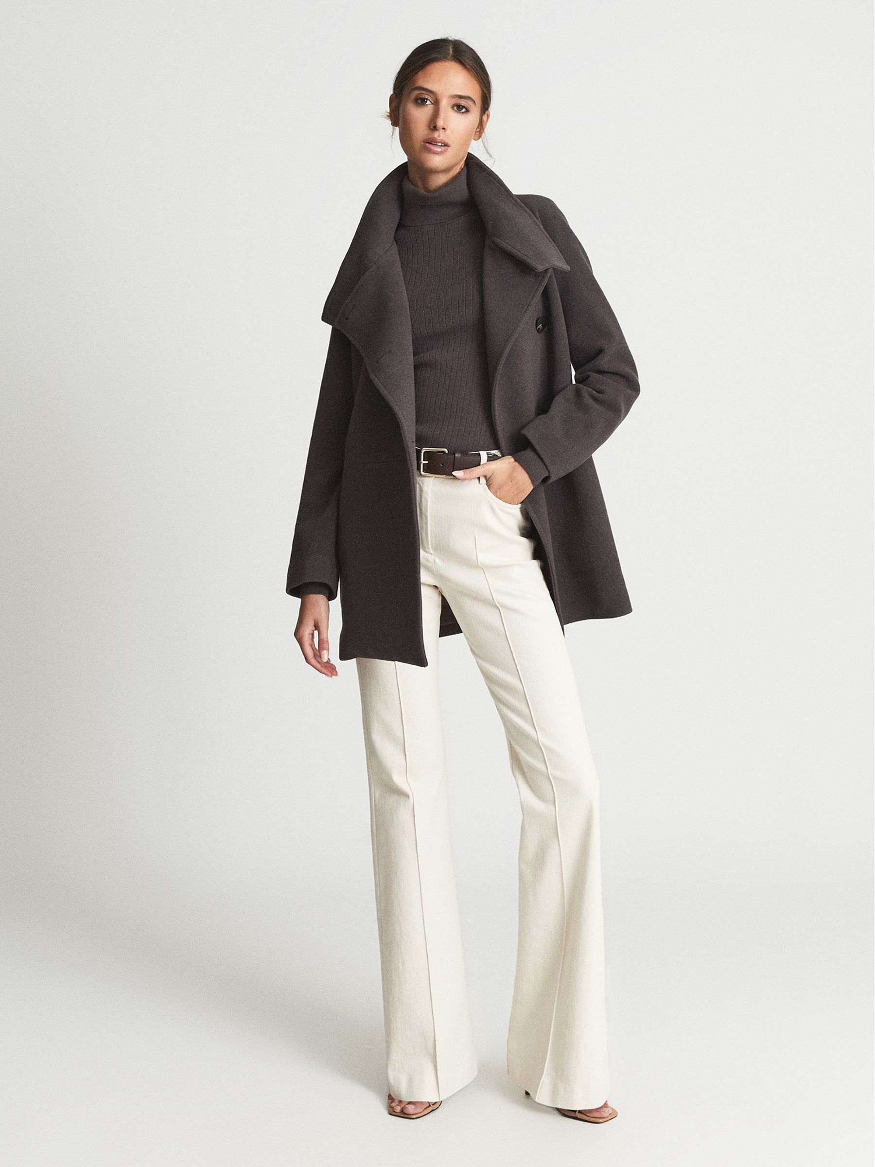 Wool Blend Coat in Dark Aubergine - Image 1 of 7