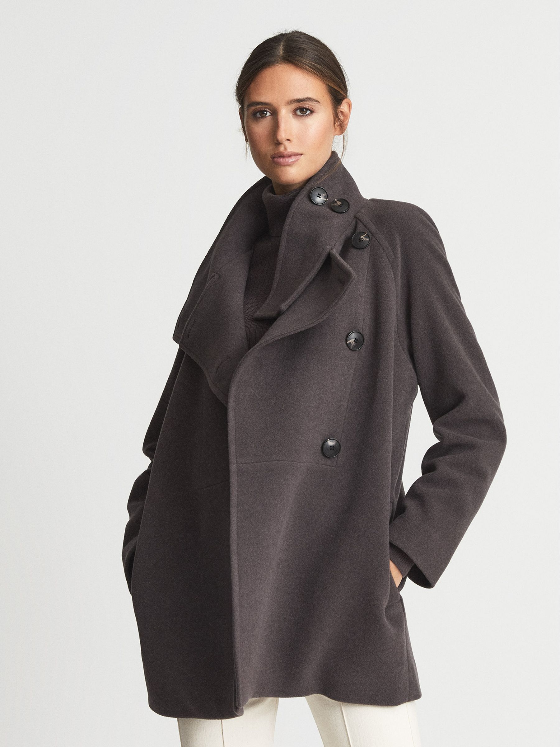 Wool Blend Coat in Dark Aubergine - Image 3 of 7