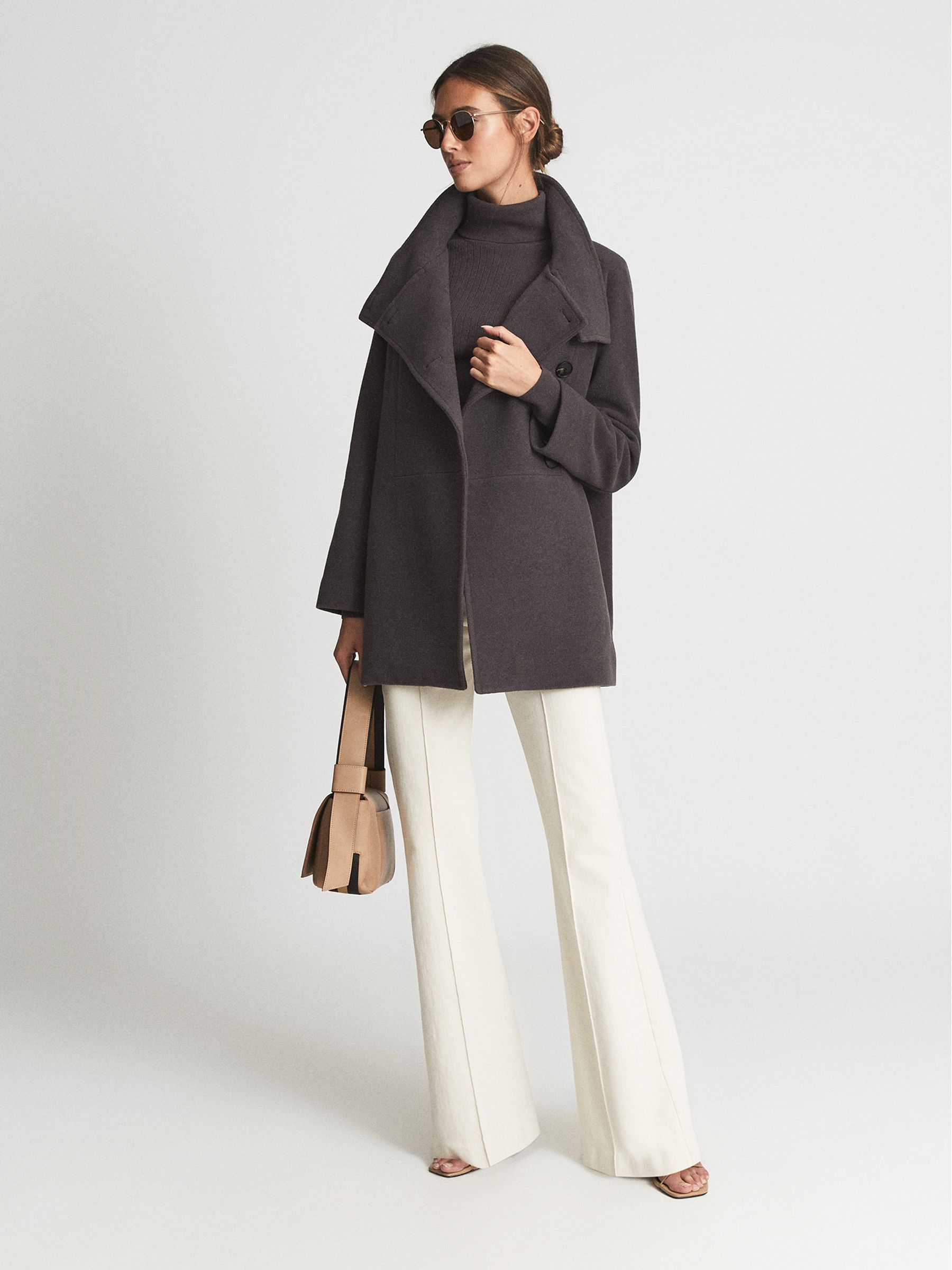 Wool Blend Coat in Dark Aubergine - Image 4 of 7