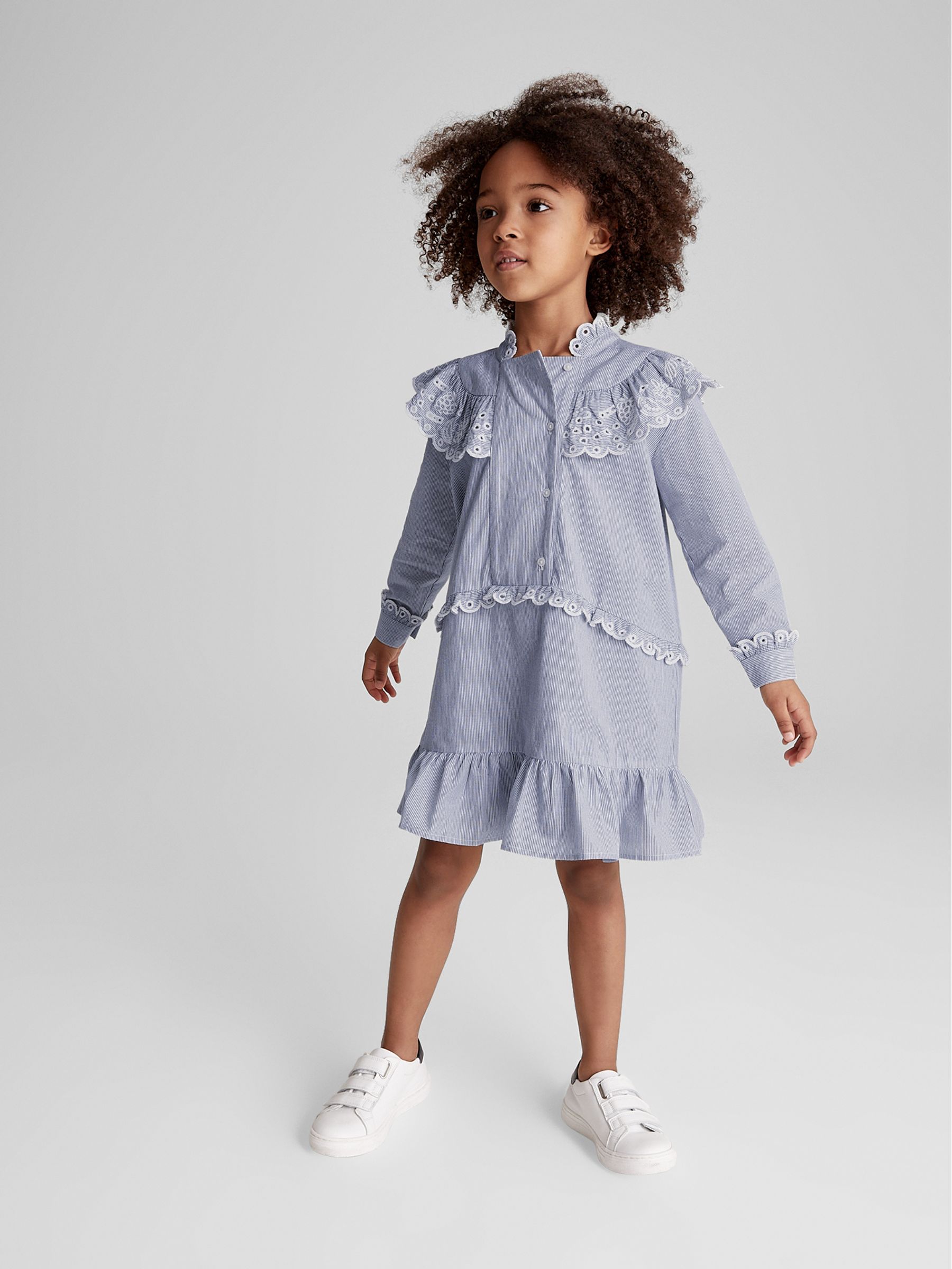 Stripe Embroidered Collar Dress in Blue - Image 1 of 7 Stripe Embroidered Collar Dress in Blue - Image 1 of 7